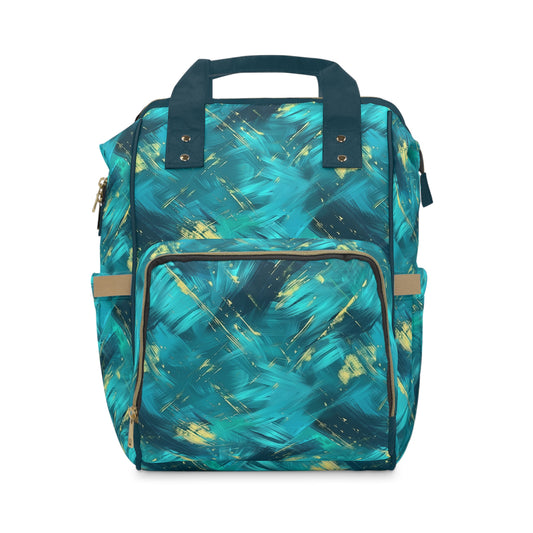 Vibrant Teal and Gold Abstract Brushstroke Pattern Multifunctional Diaper Backpack