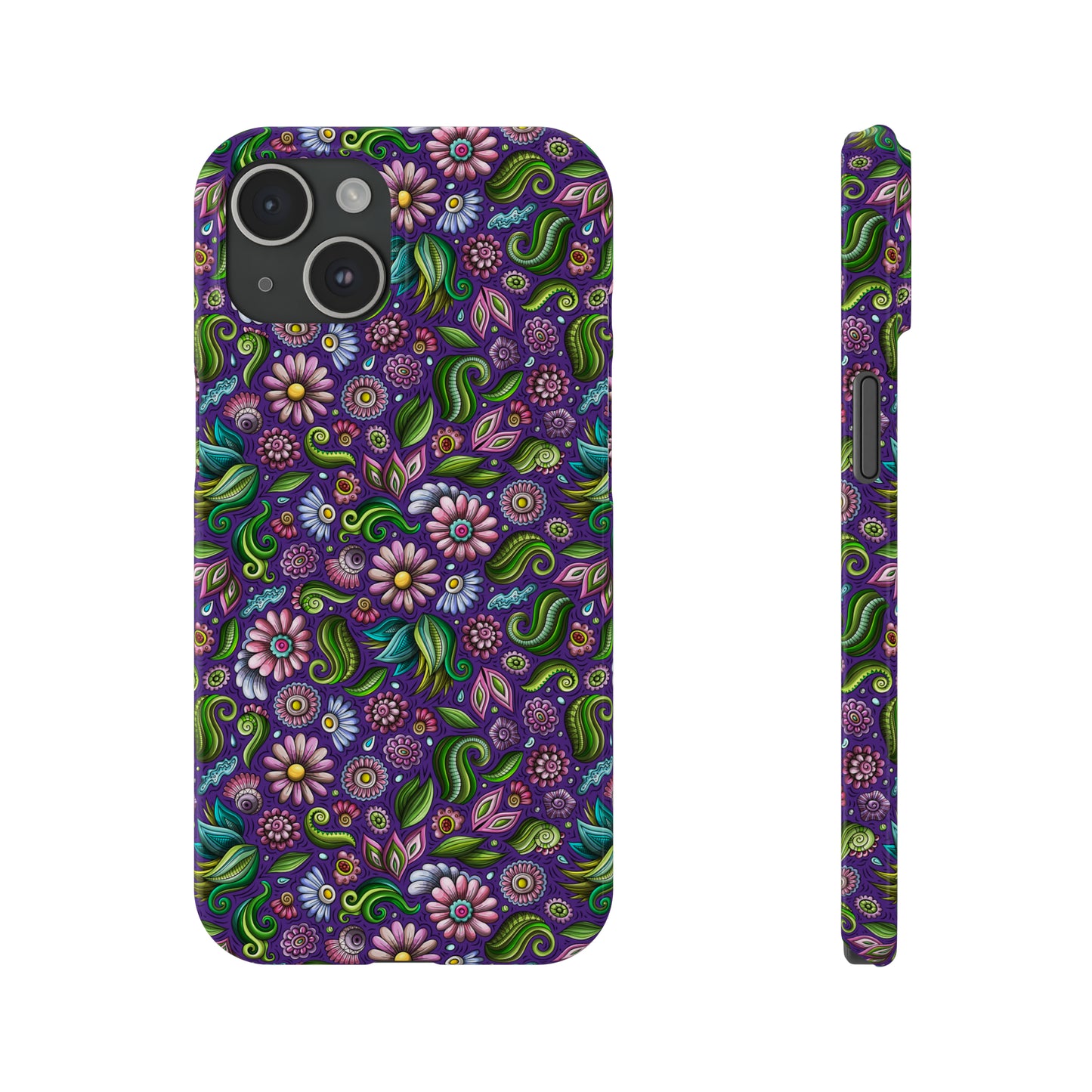 Purple & Pink Daisy Floral Print Purple Background Iphone 15-12 Slim Phone Case