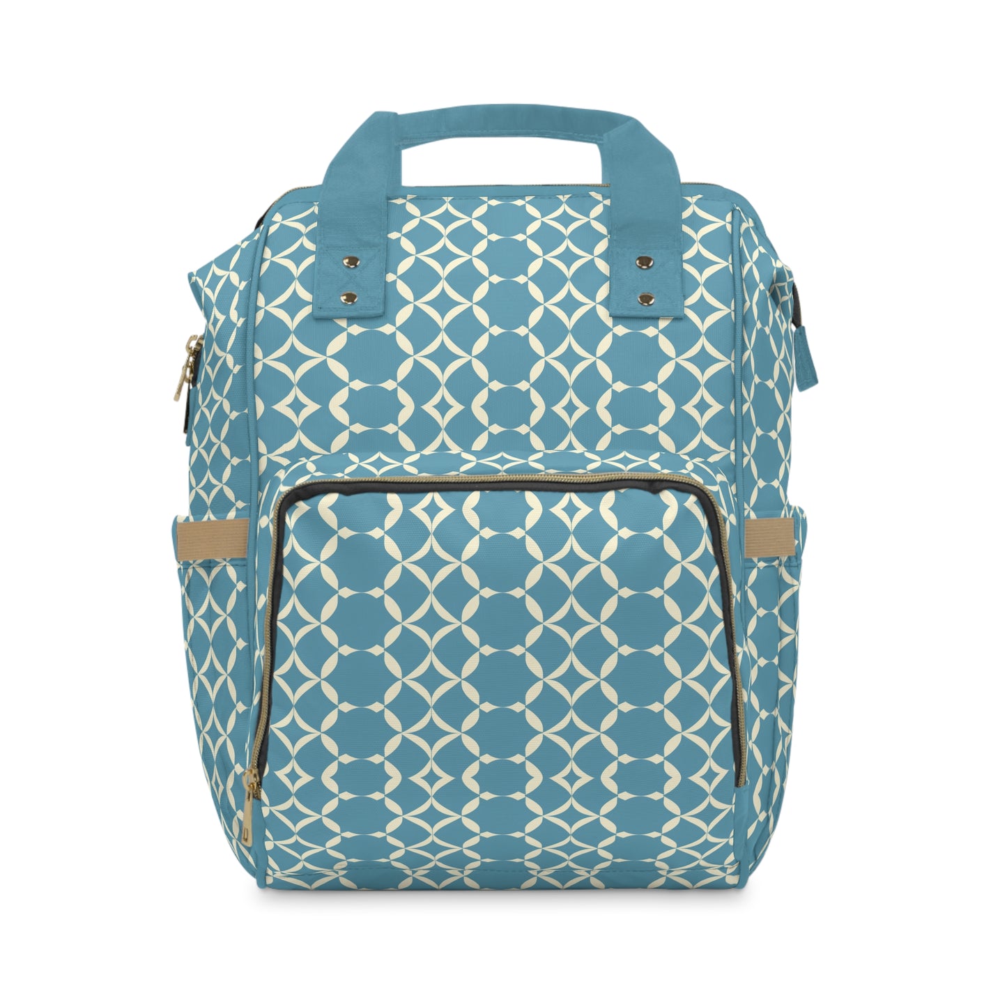 Modern Chic Aqua and Cream Geometric Pattern Multifunctional Diaper Backpack