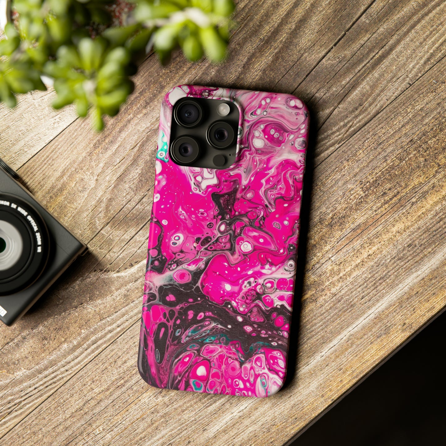 Pink, Black and White Alcohol Ink Design Iphone 15-12 Slim Phone Case