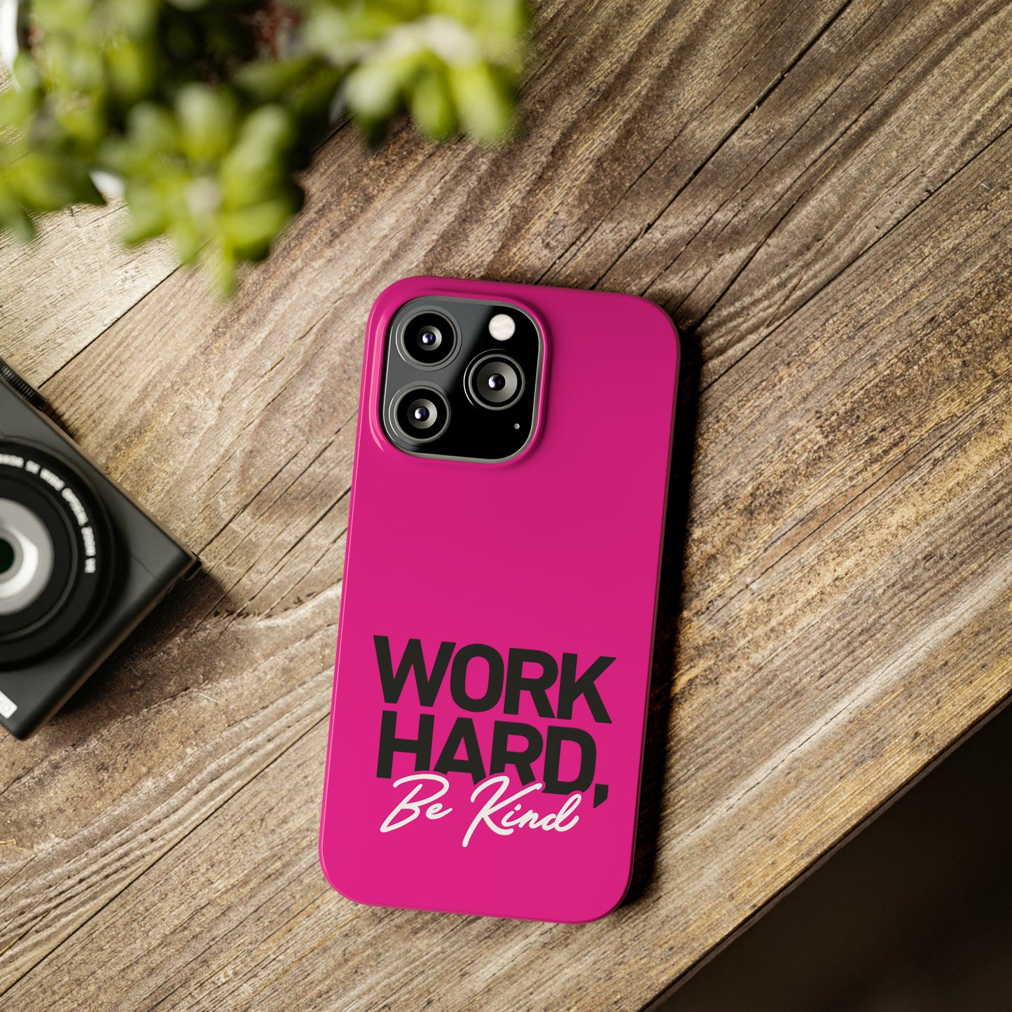 Pink - Work Hard Be Kind Iphone 15-12 Slim Phone Case