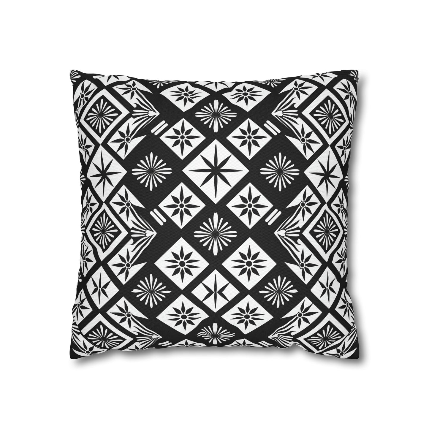 Monochrome Thai Dreamscape: Abstract Chevre Artistry Spun Polyester Square Pillowcase 4 Sizes