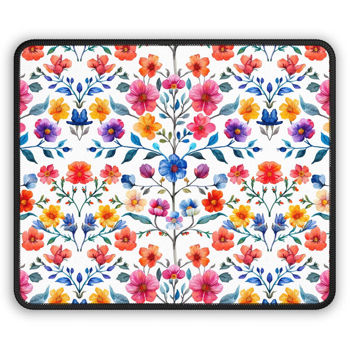 Botanical Symphony with Vibrant Watercolor Flowers Gaming Mouse Pad with Finished Edges