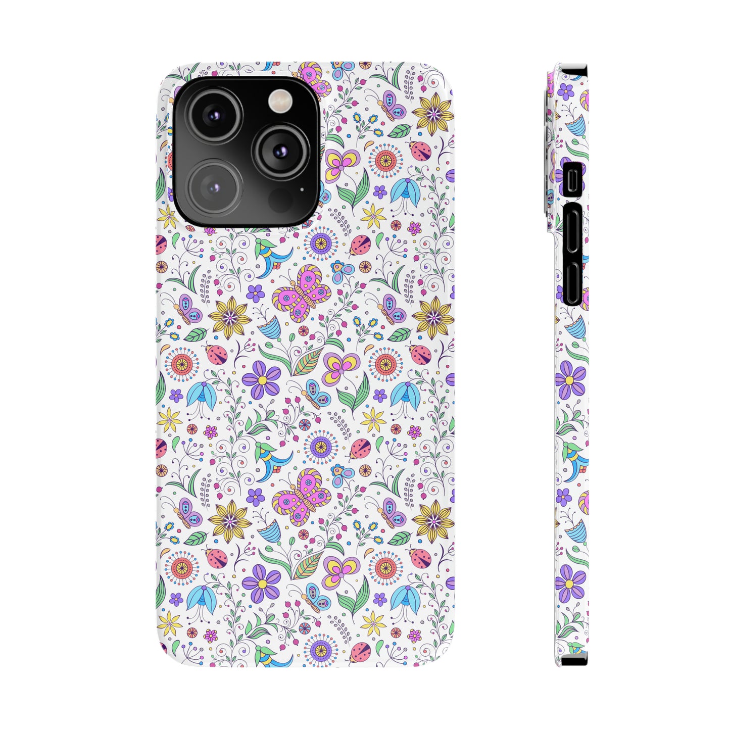 Butterflies and Flowers Iphone 15-12 Slim Phone Case