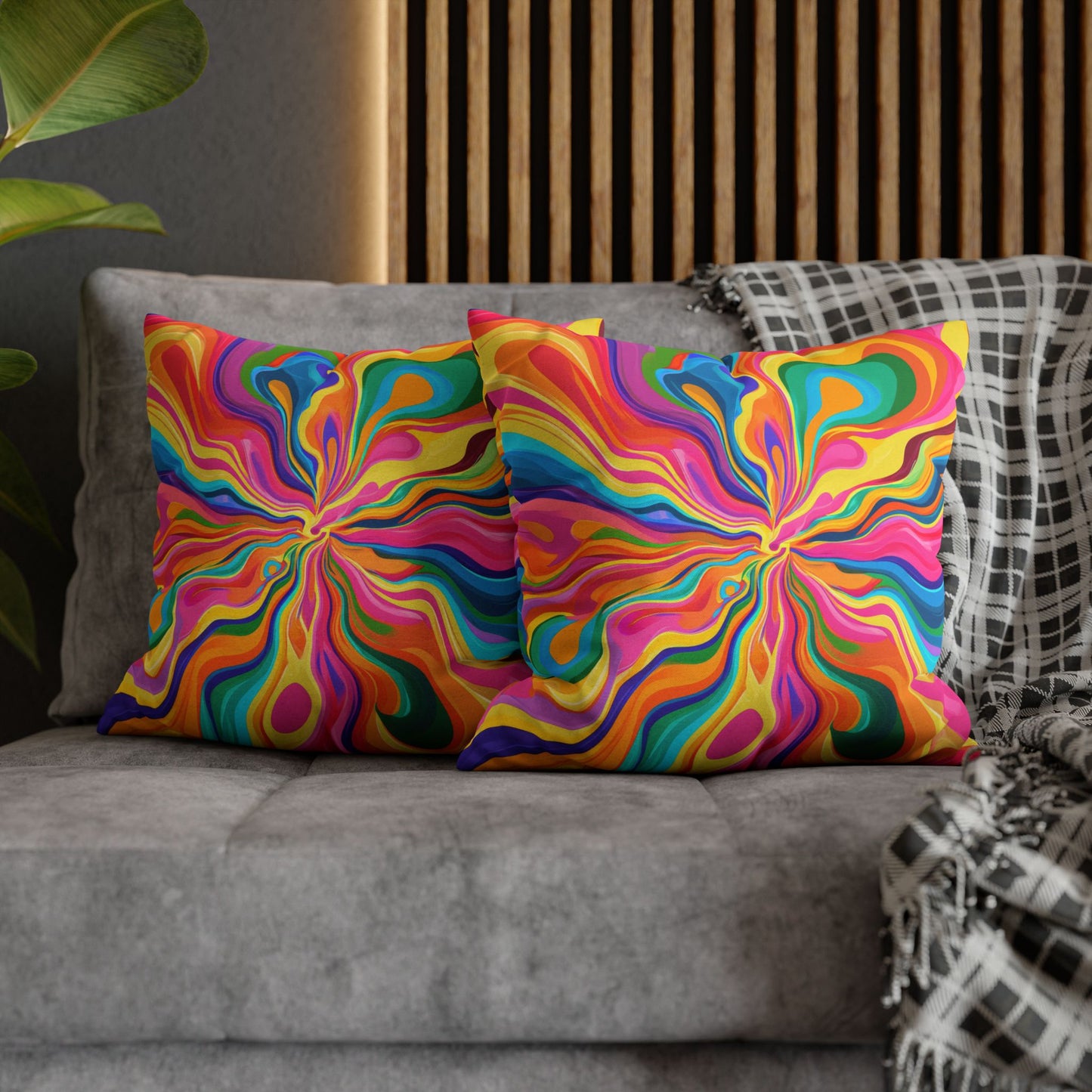 Color Rainbow Fusion Swirl Spun Polyester Square Pillowcase 4 Sizes