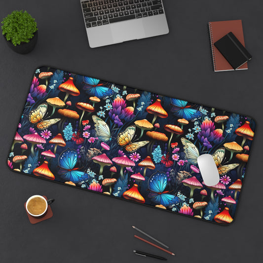 Mystical Butterflies and Mushroom Nighttime Garden - Desk Mat Extended Gaming Mouse Pad 3 Sizes