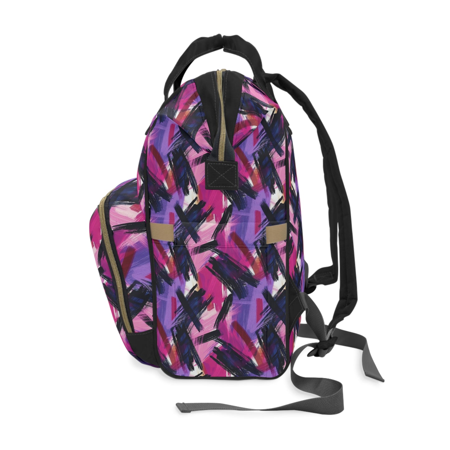 Vibrant Rebellion Brush Strokes in Hot Pink and Cool Purple on a Moody, Dark Background Multifunctional Diaper Backpack