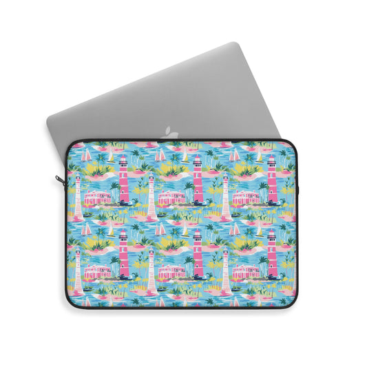 Coastal Charms: Sailboats and Lighthouses Adorning the Coastline Laptop or Ipad Protective Sleeve Three Sizes Available