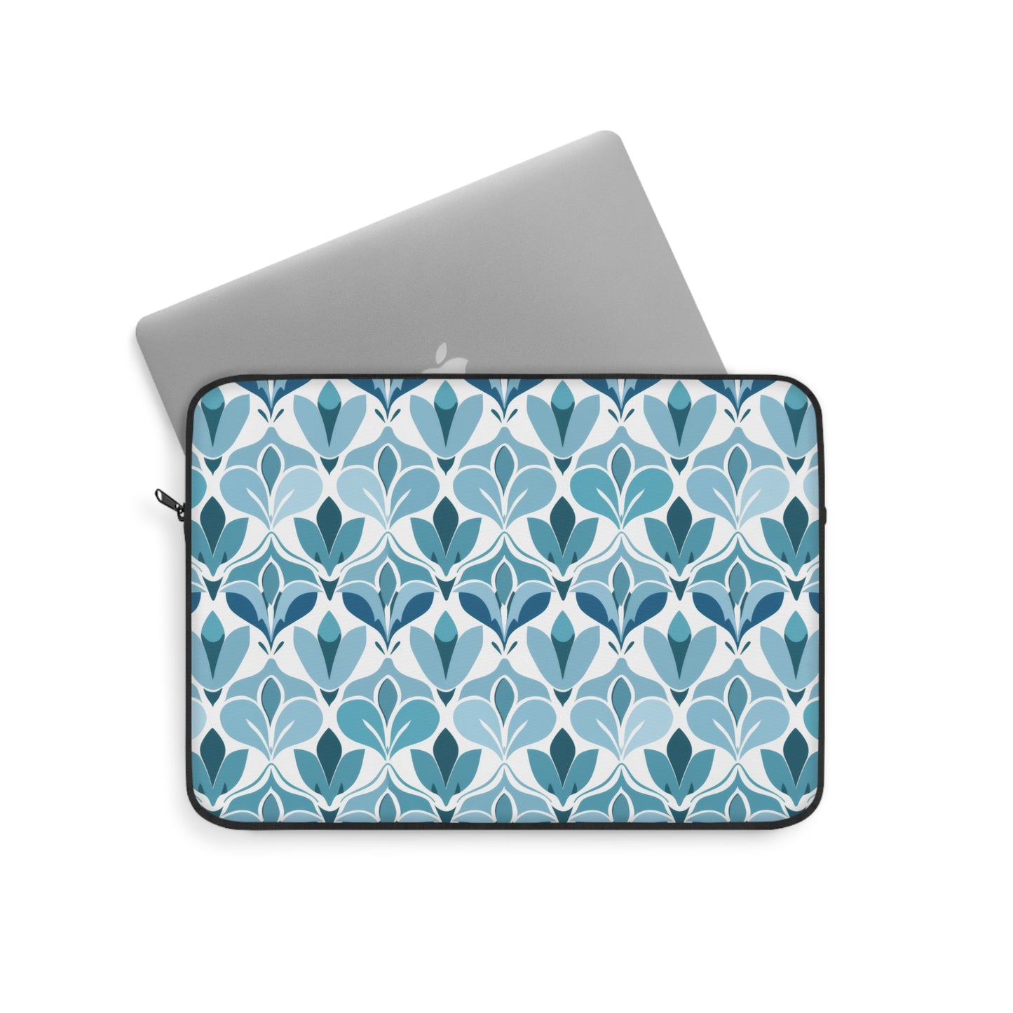 Elegant Floral Pattern in Shades of Aqua and Teal, Forming Graceful Botanical Motifs Laptop or Ipad Protective Sleeve 3 Sizes Available