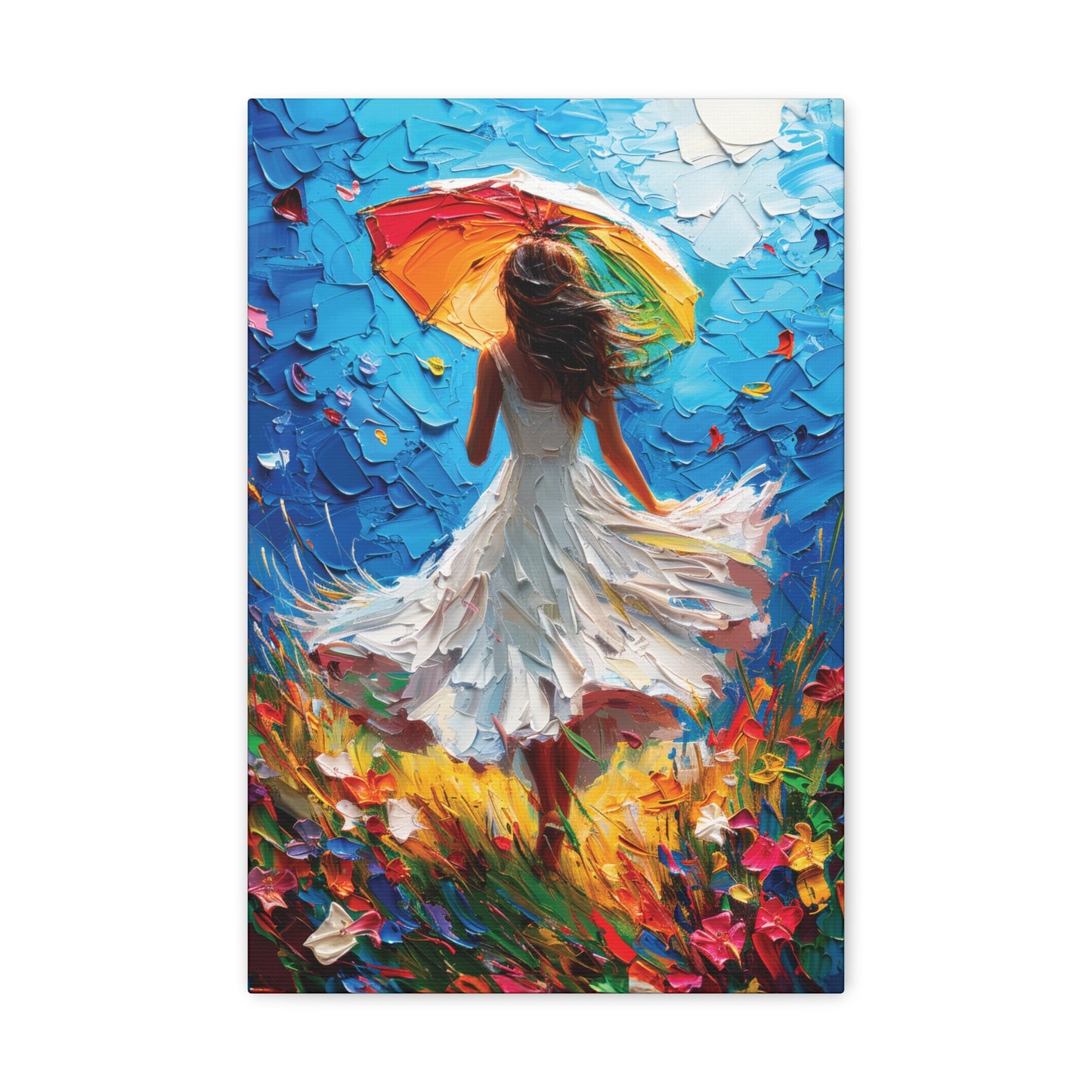 Spring Storm with Women Dancing in Field of Vibrant Spring Flowers Oil Painting Print on Canvas Gallery - 12 Sizes