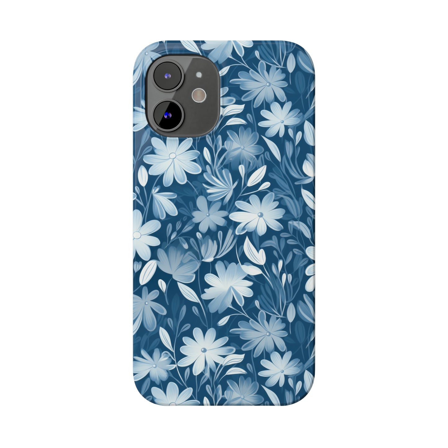 Gentle Elegance: Soft Muted Blue Flower Design Iphone 15-12 Slim Phone Case