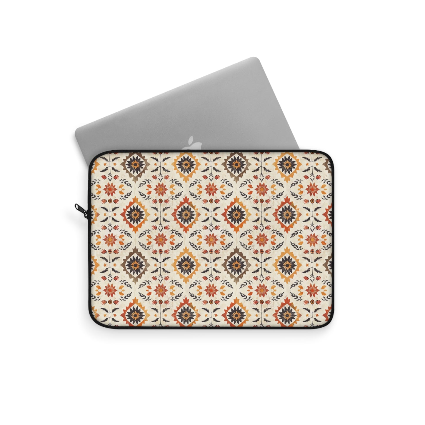 Rustic Charm of Folk Art in Burnt Orange, Deep Brown, and Creamy Beige Laptop or Ipad Protective Sleeve 3 Sizes Available