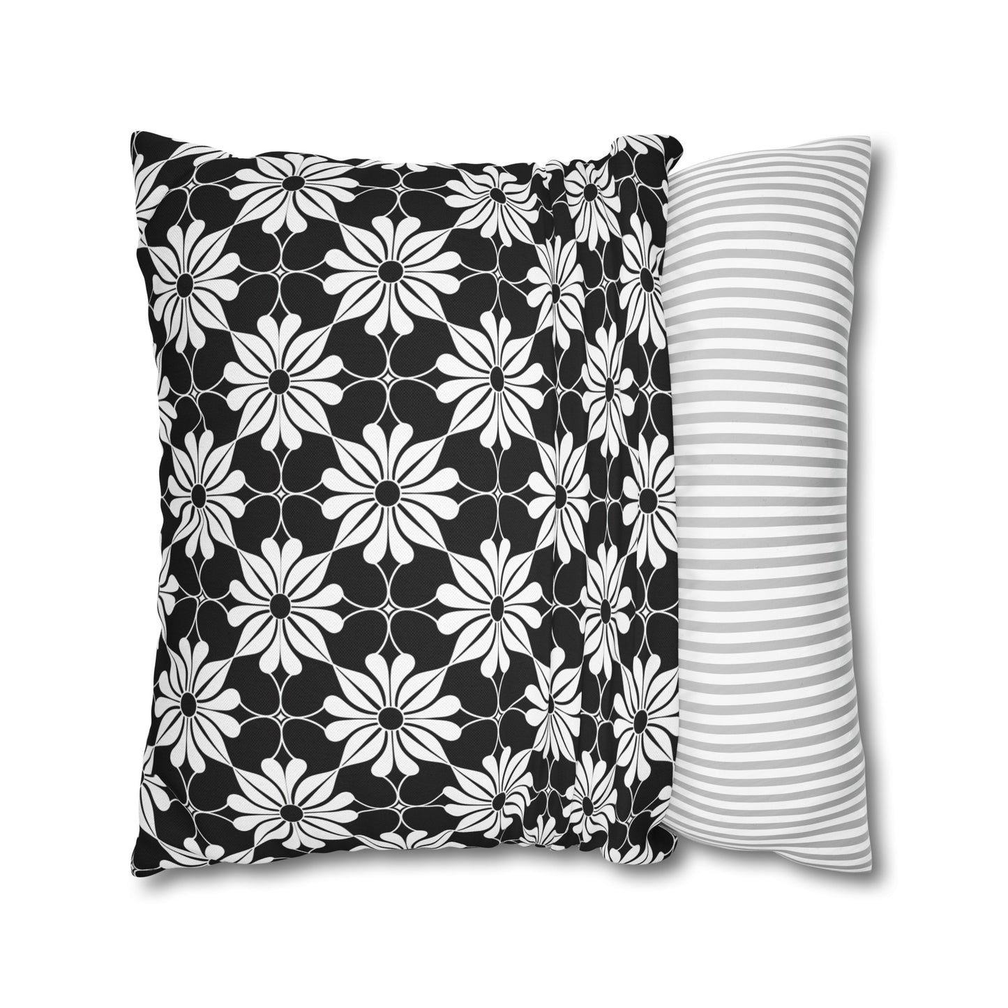 Retro Chic Monochrome Floral Geometric Flowers Spun Polyester Square Pillowcase 4 Sizes