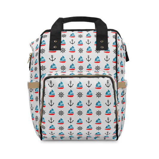 Adorable Kids' Blue and Red Sailboats and Anchors Multifunctional Diaper Backpack