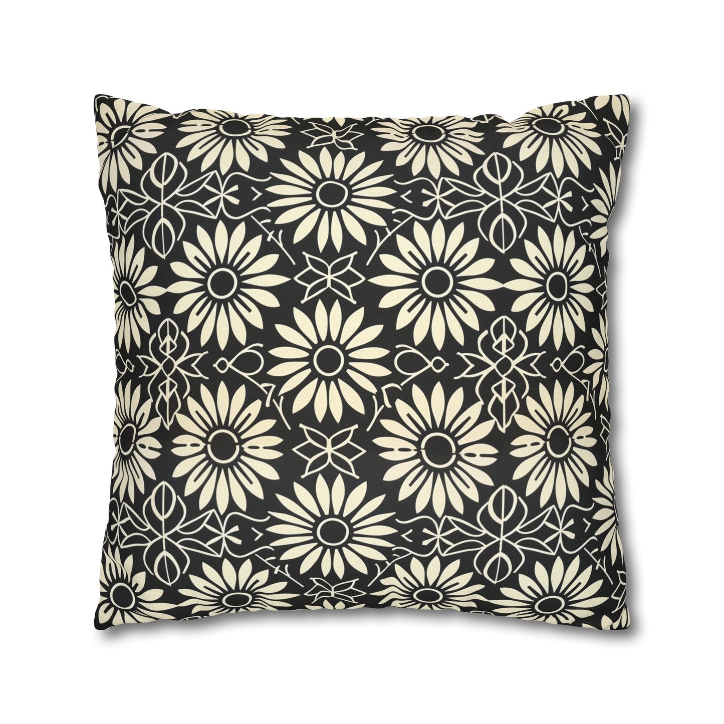 Classic Daisy Black and Off White Elegance Spun Polyester Square Pillowcase 4 Sizes