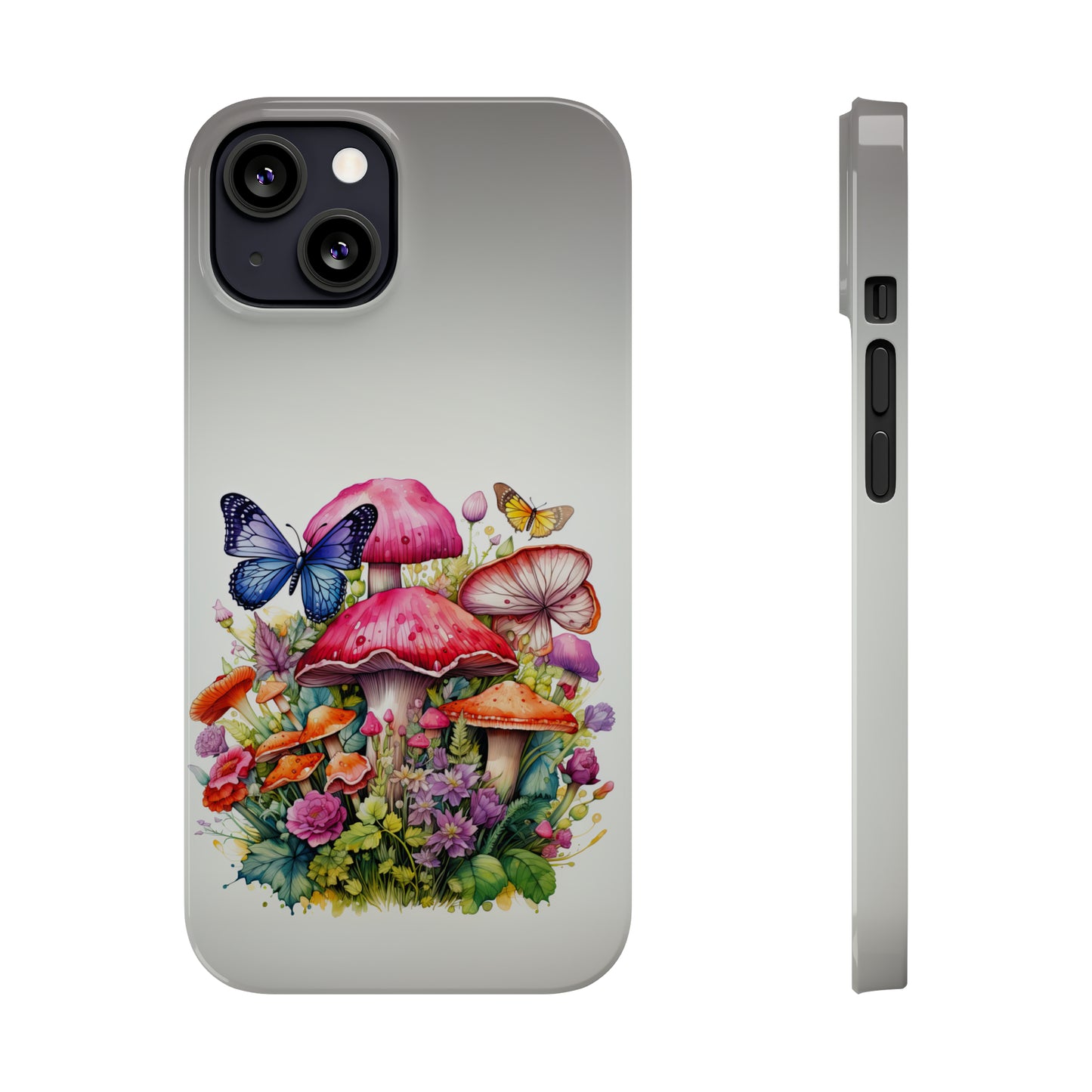 Magical Mushroom Oasis Where Flowers Bloom Amongst Butterflies Iphone 15-12 Slim Phone Case