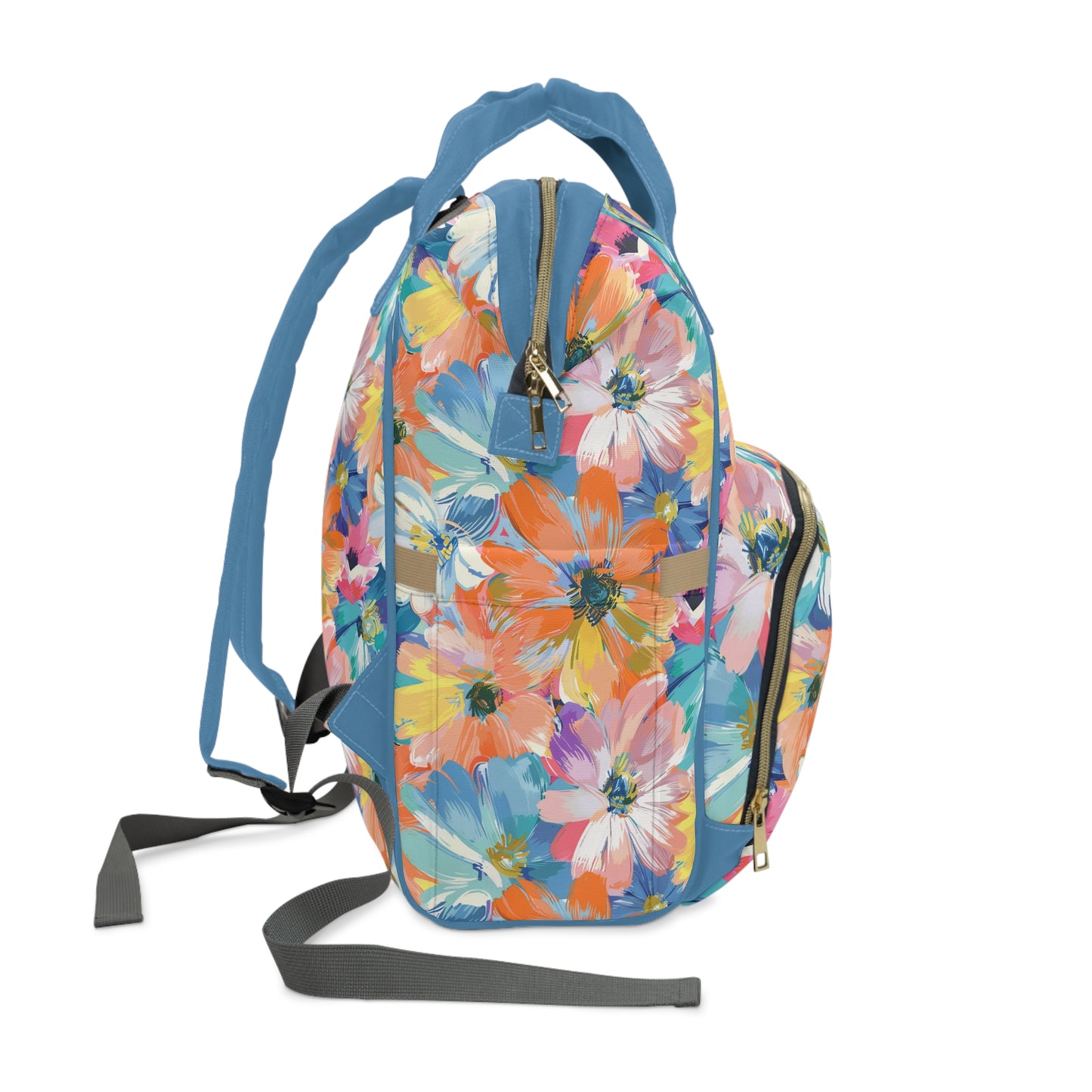 Subdued Elegance: Muted Colorful Watercolor Floral Blooms Multifunctional Diaper Backpack