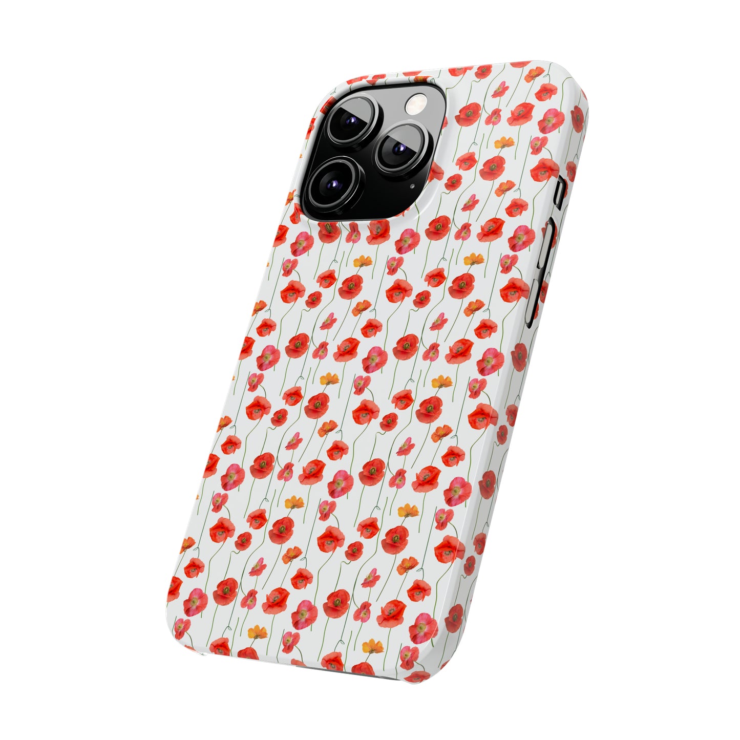 Vivid Elegance: Bright Red Poppies on a White Background Iphone 15-12 Slim Phone Case