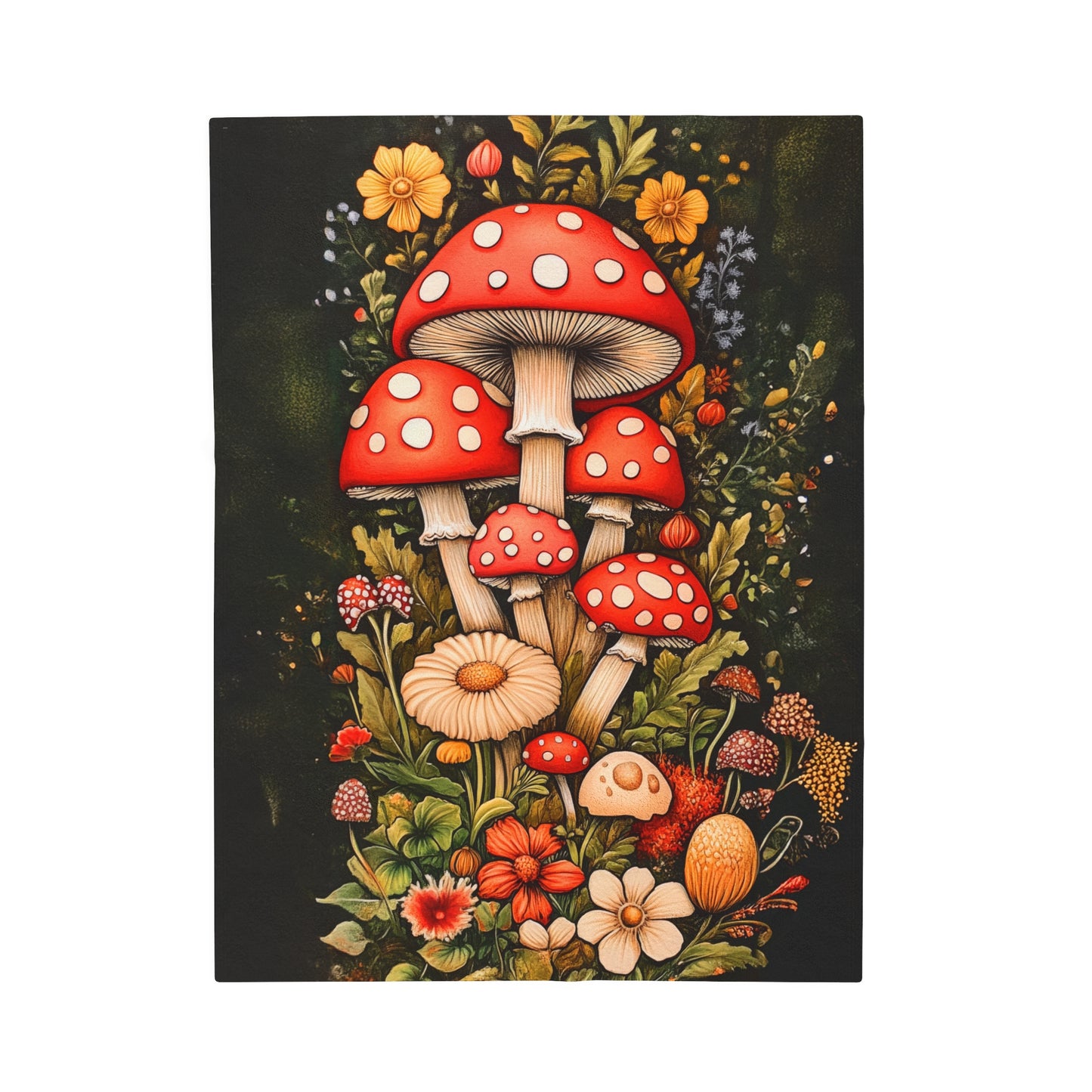 Lush Tapestry of Enchanted Forest Mushrooms Velveteen Plush Blanket 3 Sizes