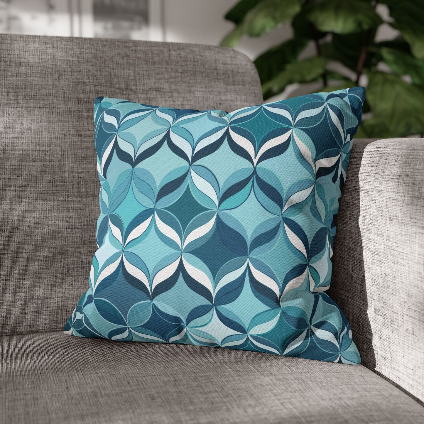 Modern Chic Aqua and Cream Geometric Pattern Spun Polyester Square Pillowcase 4 Sizes