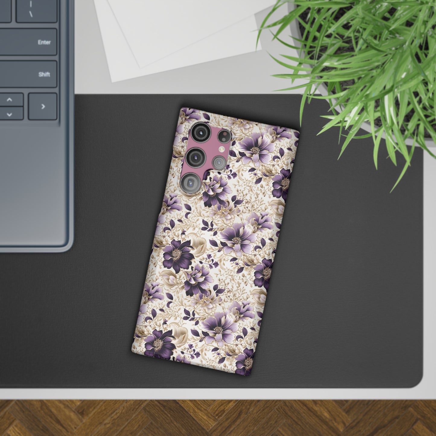 Purple Majesty: Watercolor Floral Design with Gold Foliage Accents Samsung Slim Cases