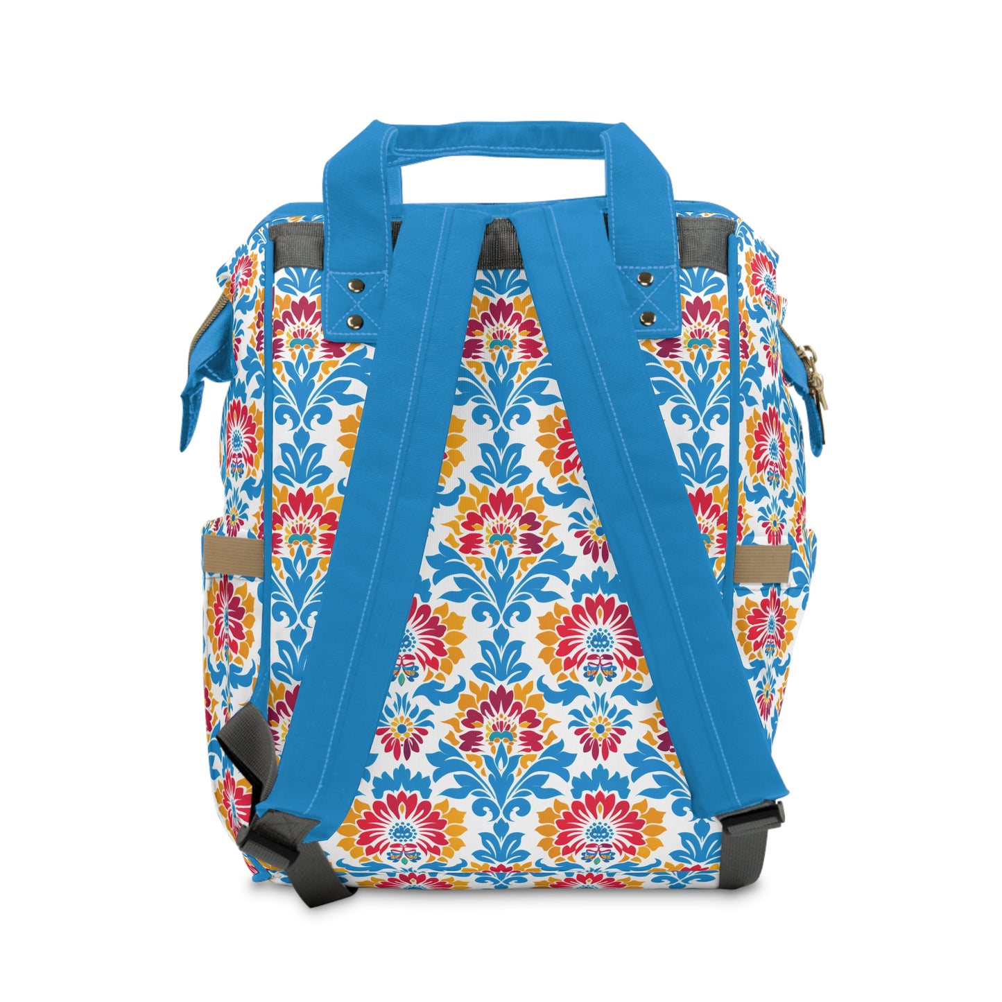 Bright Bouquet of Whimsy in Lively Hues of Red and Blue Flowers with Yellow Accents Multifunctional Diaper Backpack