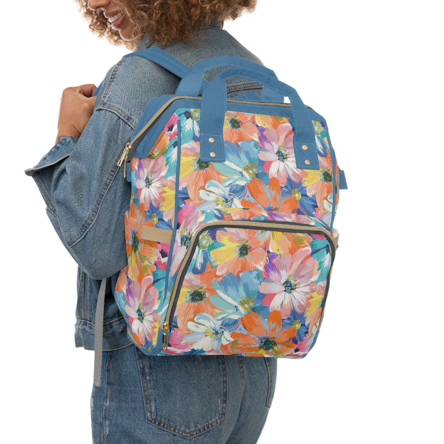 Subdued Elegance: Muted Colorful Watercolor Floral Blooms Multifunctional Diaper Backpack