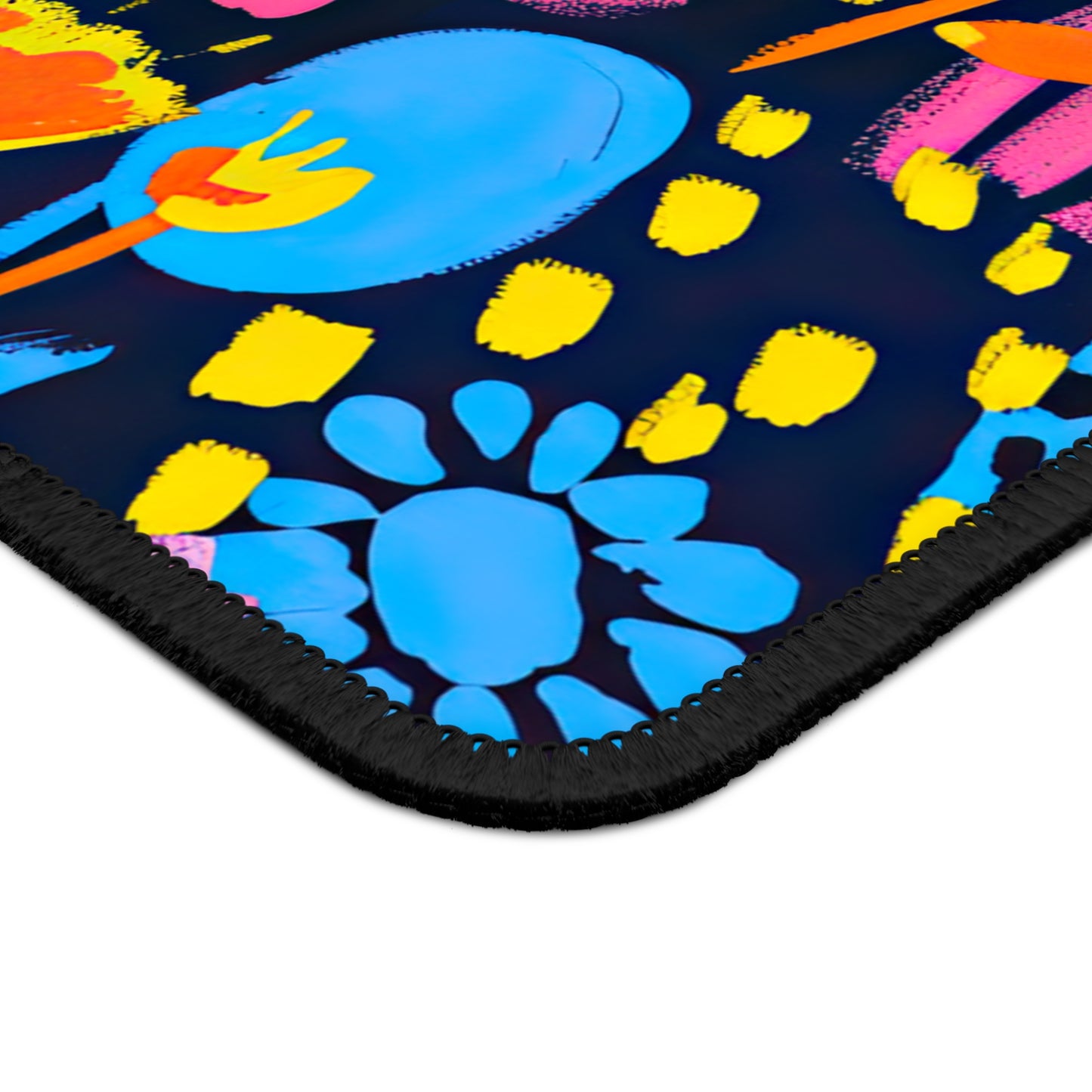 Abstract Floral Delight: Pink, Blue, and Yellow Blossoms Gaming Mouse Pad with Finished Edges