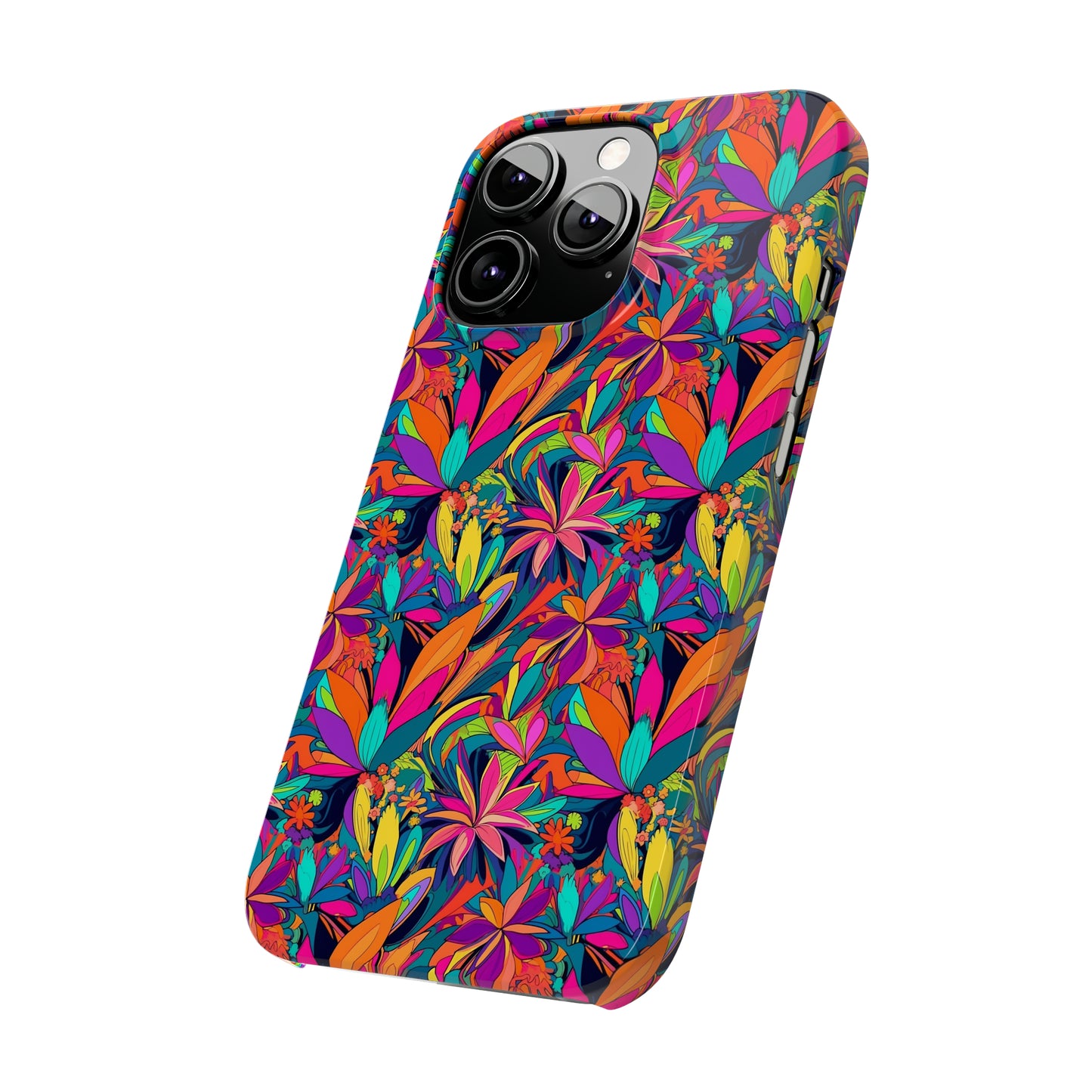 Tropical Neon Flowers Iphone 15-12 Slim Phone Case