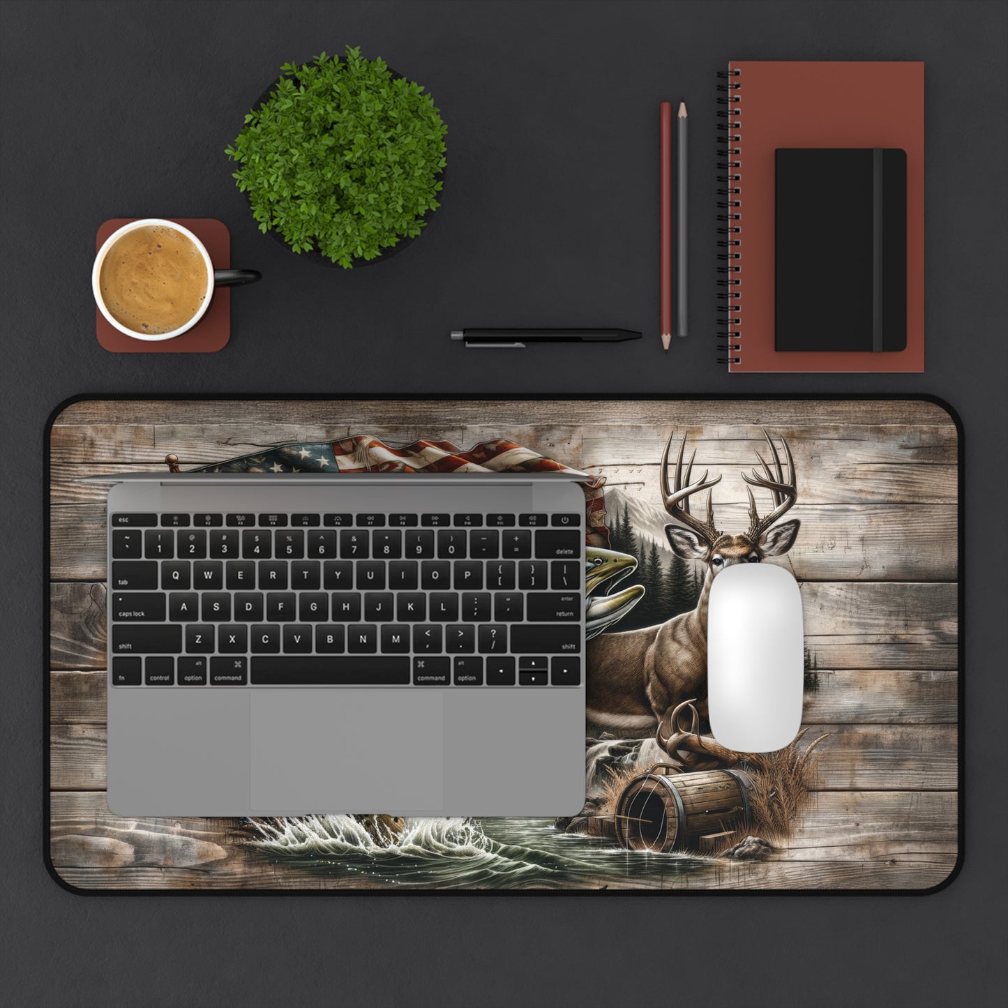 American Flag Trout Fishing Deer Camo Hunting Season Extended Gaming Mouse Pad  Desk Mat  - 3 Sizes