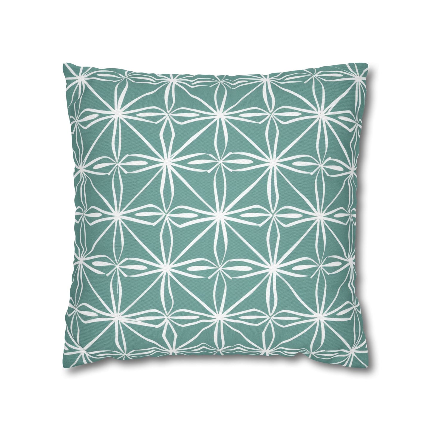 Elegant Minimalist Geometric Line Art in White and Teal Pattern Spun Polyester Square Pillowcase 4 Sizes