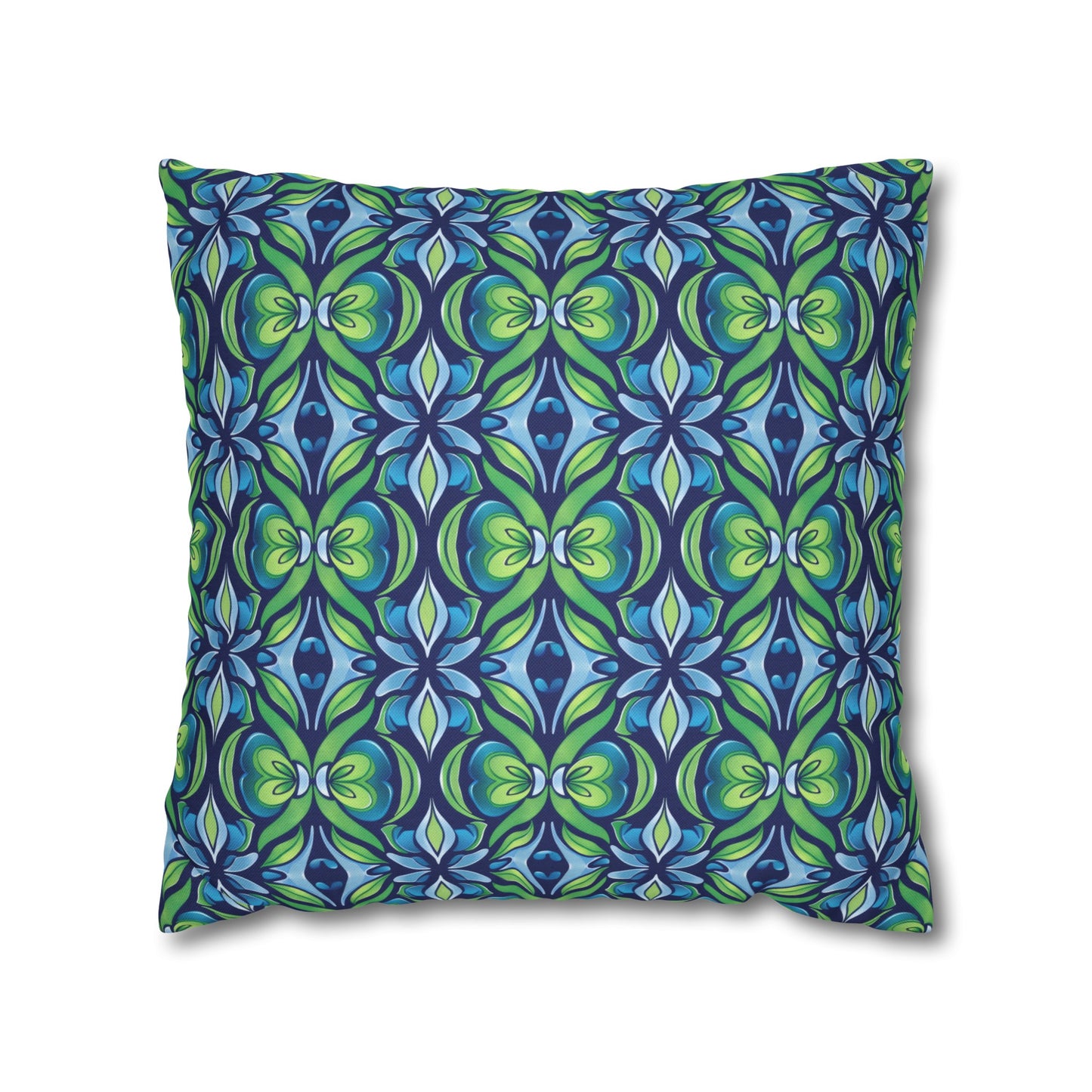 Retro Abstract Blue and Green Floral Pattern Spun Polyester Square Pillowcase 4 Sizes