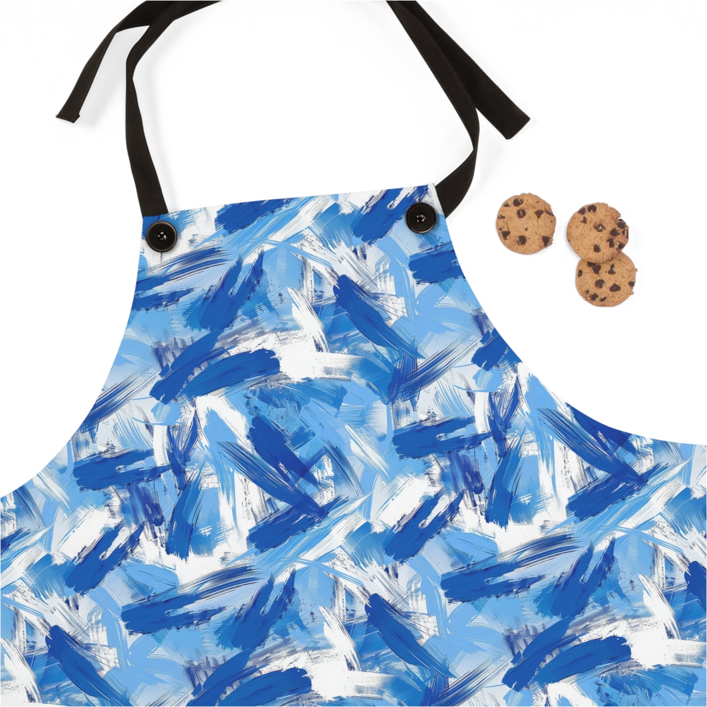 Bold Blue and White Abstract Brushstroke Pattern Kitchen Chef Apron