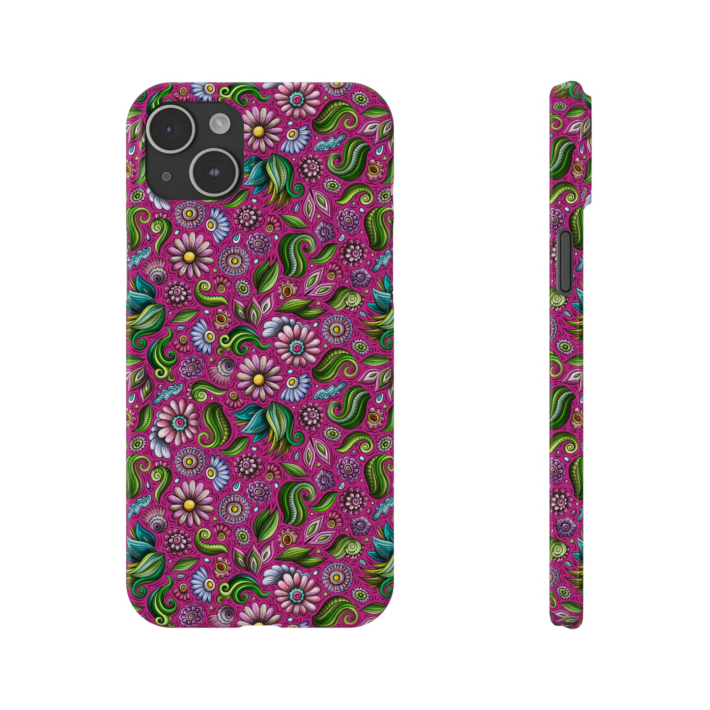 Purple & Pink Daisy Floral Print Hot Pink Background Iphone 15-12 Slim Phone Case