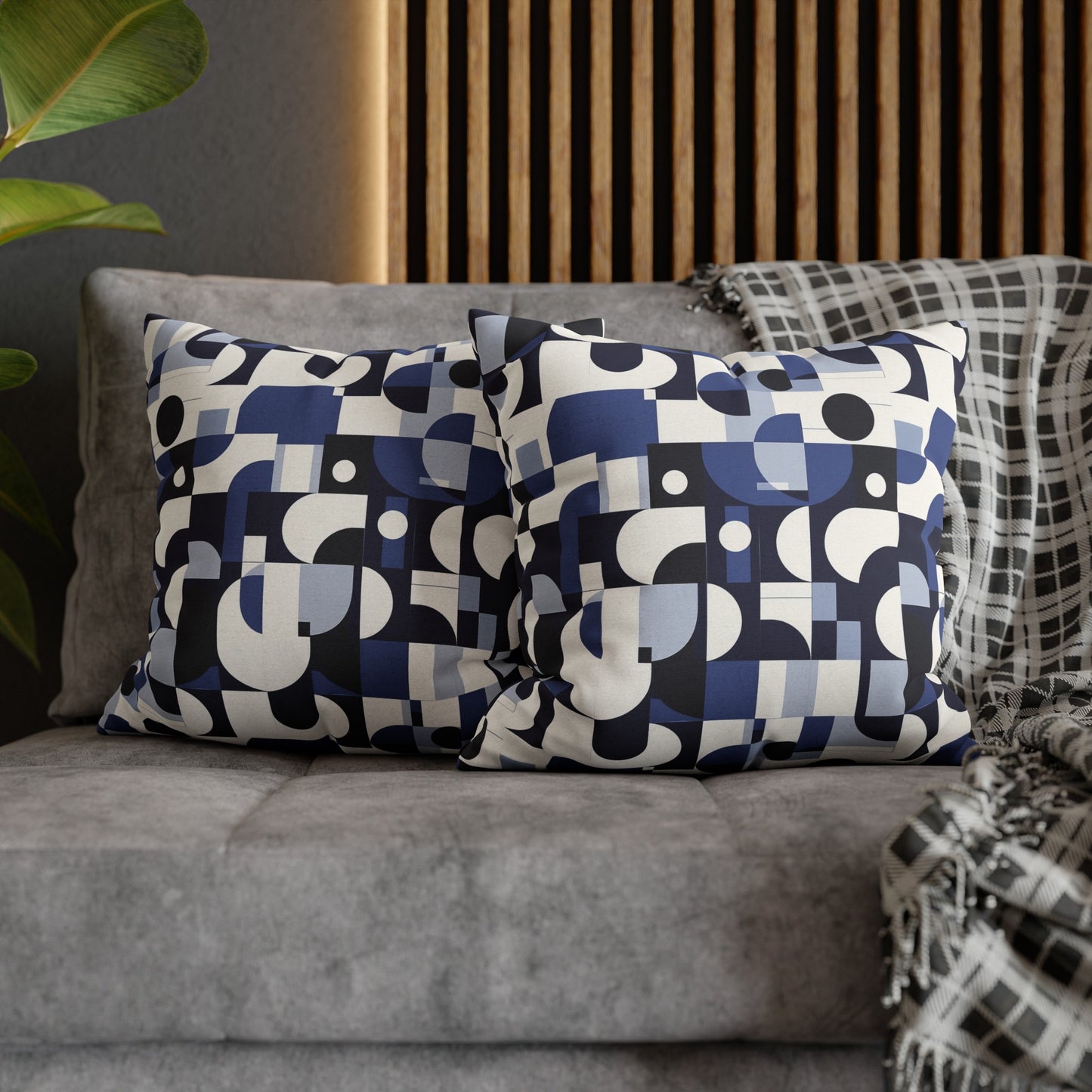 Navy Blue and White Mid-Century Modern Design Spun Polyester Square Pillowcase 4 Sizes