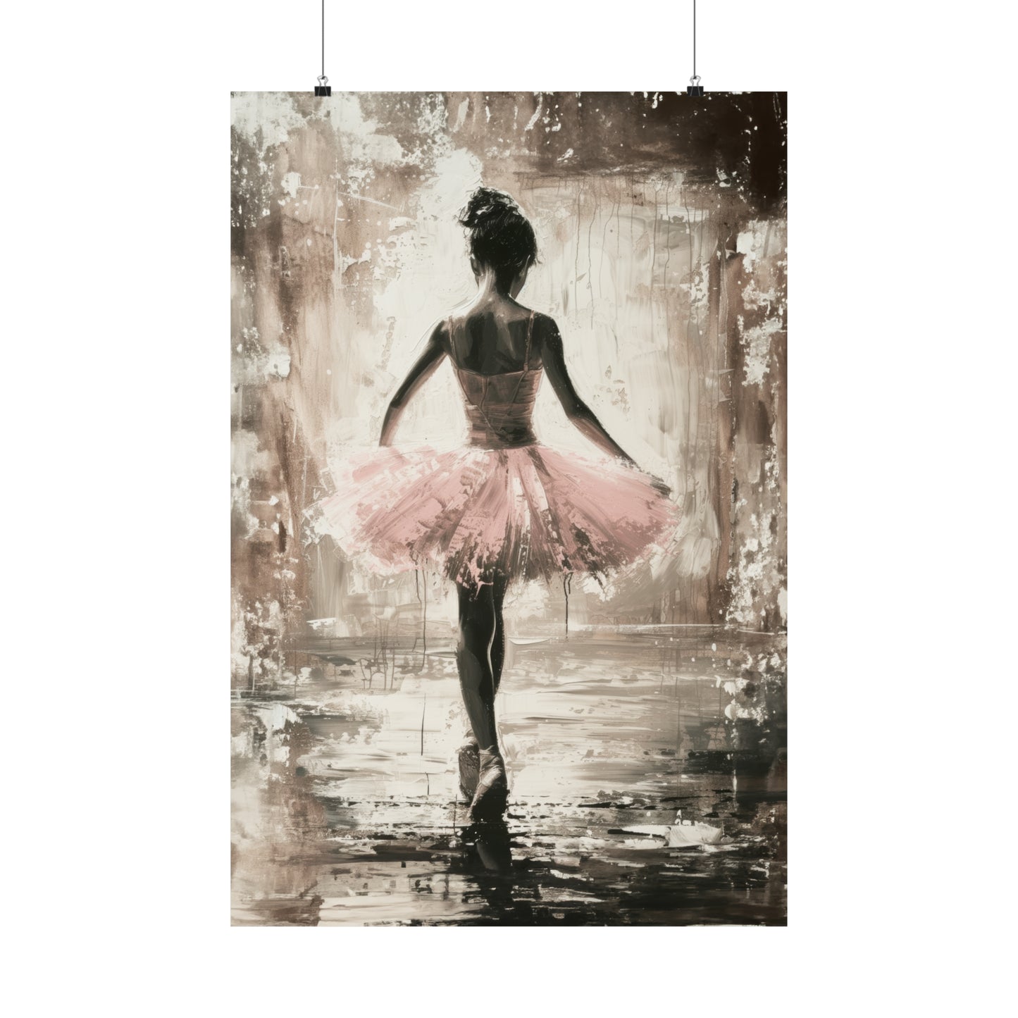 Nostalgic Young Girl Ballerina in Pink Ballerina Print on Matte Poster - 6 Sizes