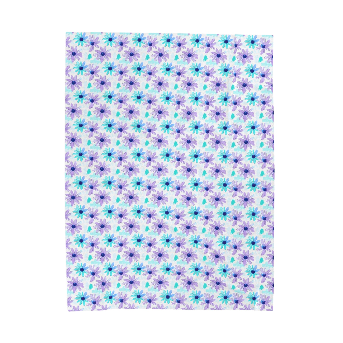 Daisy Flower Pattern in Cool Lavender and Aqua Hues Velveteen Plush Blanket 3 Sizes