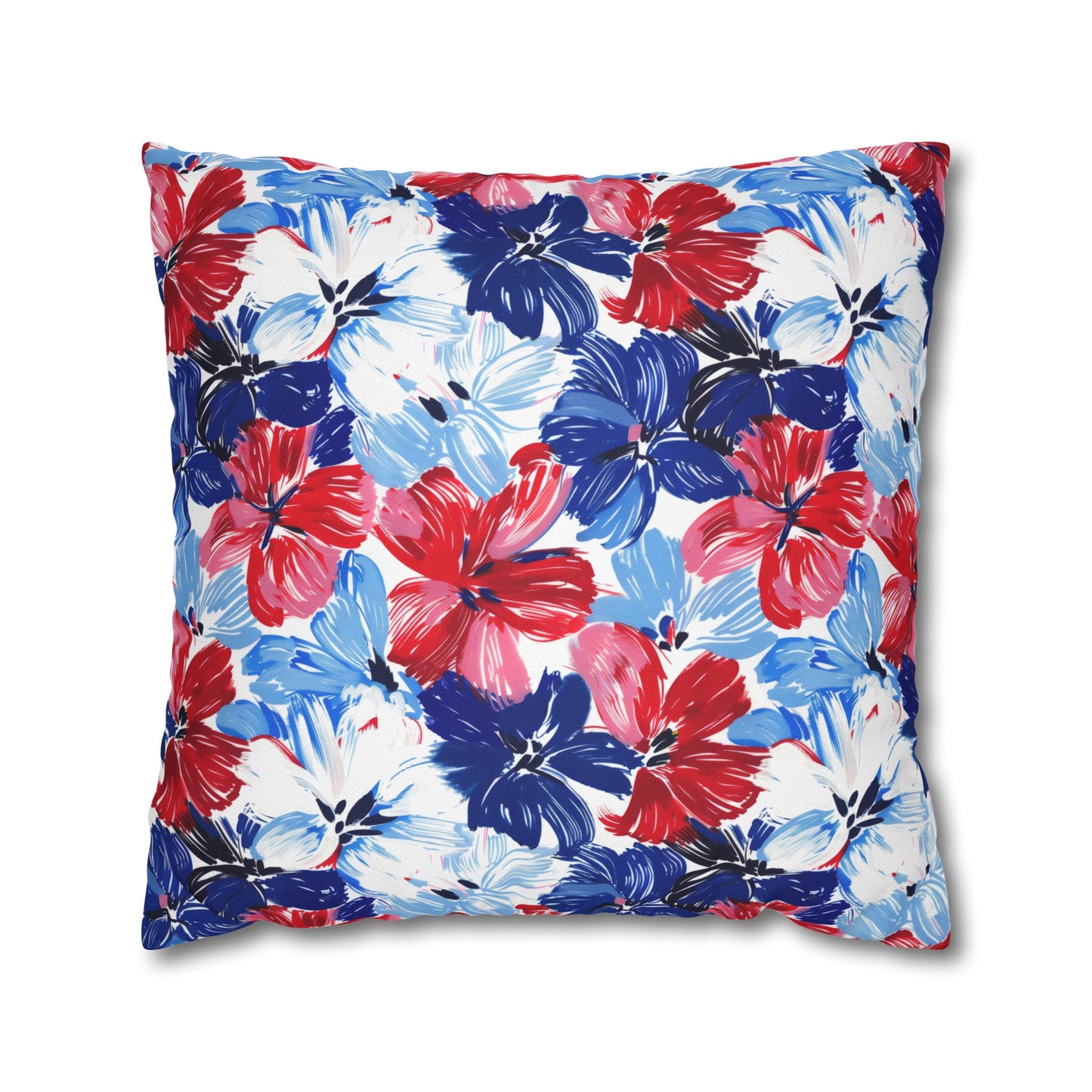 Americana Blooms: Large Watercolor Flowers in Red, White, and Blue Spun Polyester Square Pillowcase 4 Sizes