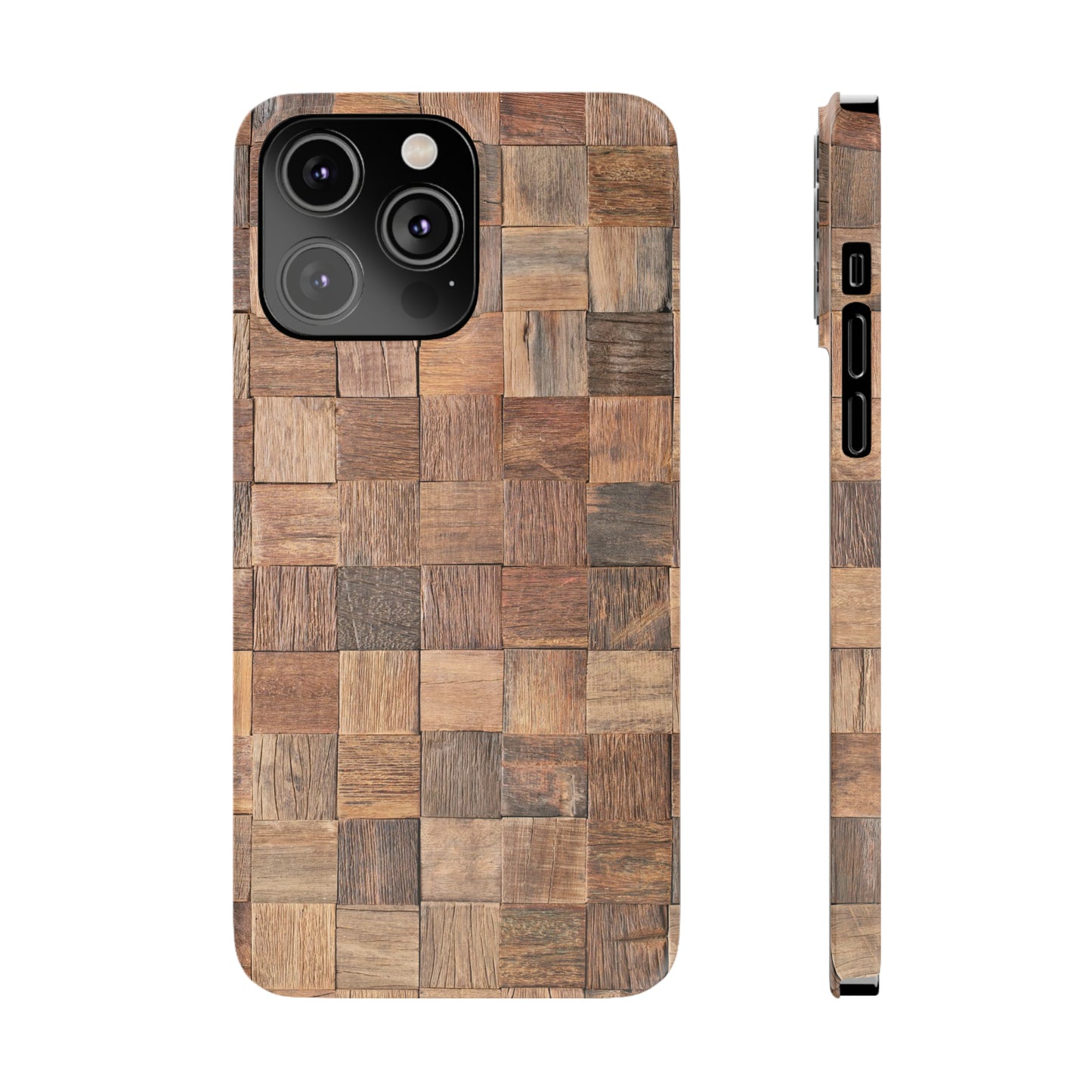 Organic Elegance Natural Woven Wood Design Design Iphone 15-12 Slim Phone Case