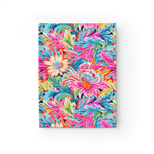 Coastal Summer Blooms: Bright Floral Watercolors in Coastal Hues Hardcover Ruled Line Journal