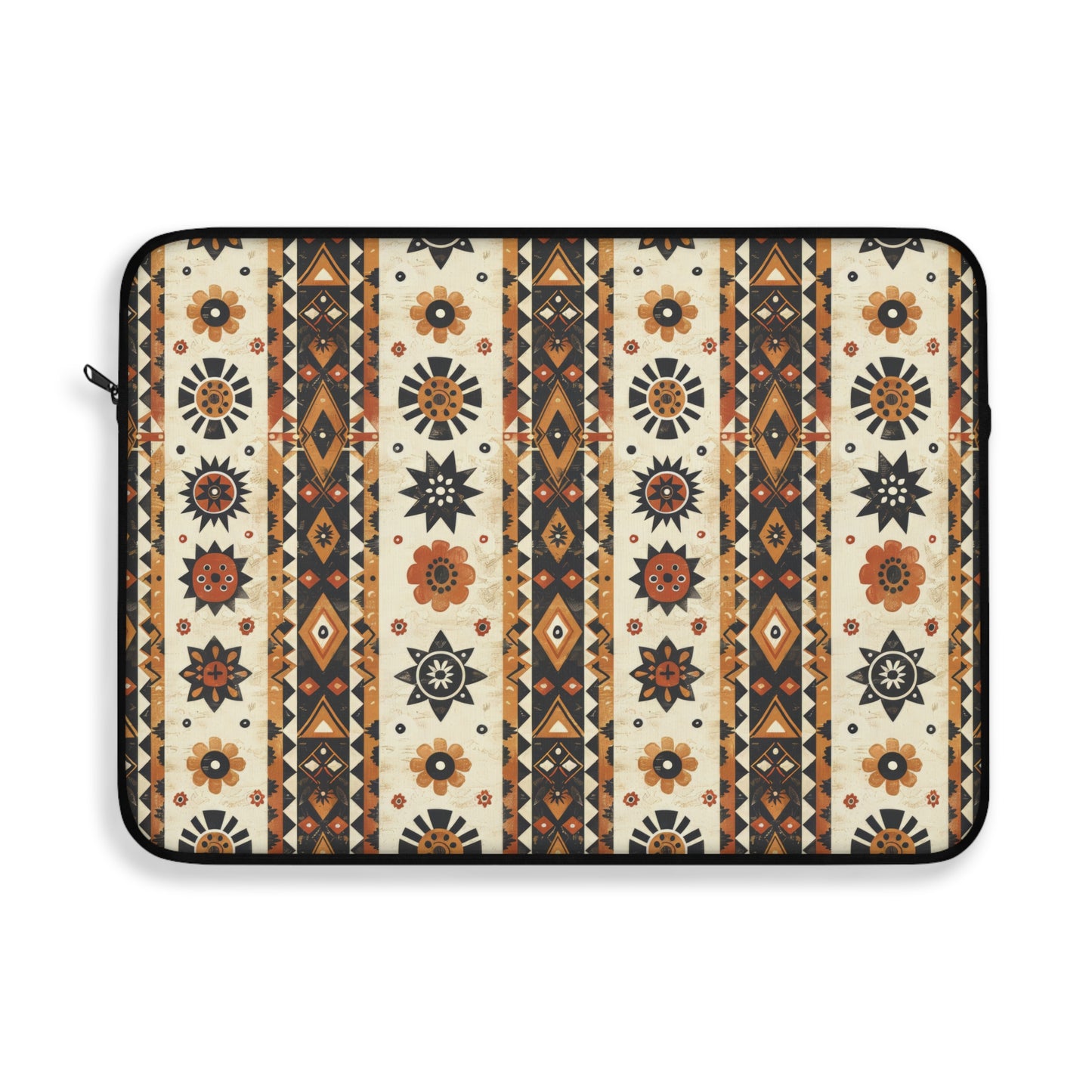 Bohemian Intricate Geometric and Floral Folk Design in Burnt Orange, Deep Brown, and Creamy Beige Laptop or Ipad Protective Sleeve 3 Sizes Available