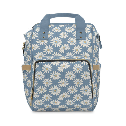 Charming White Daisies on a Soft Blue Background Multifunctional Diaper Backpack