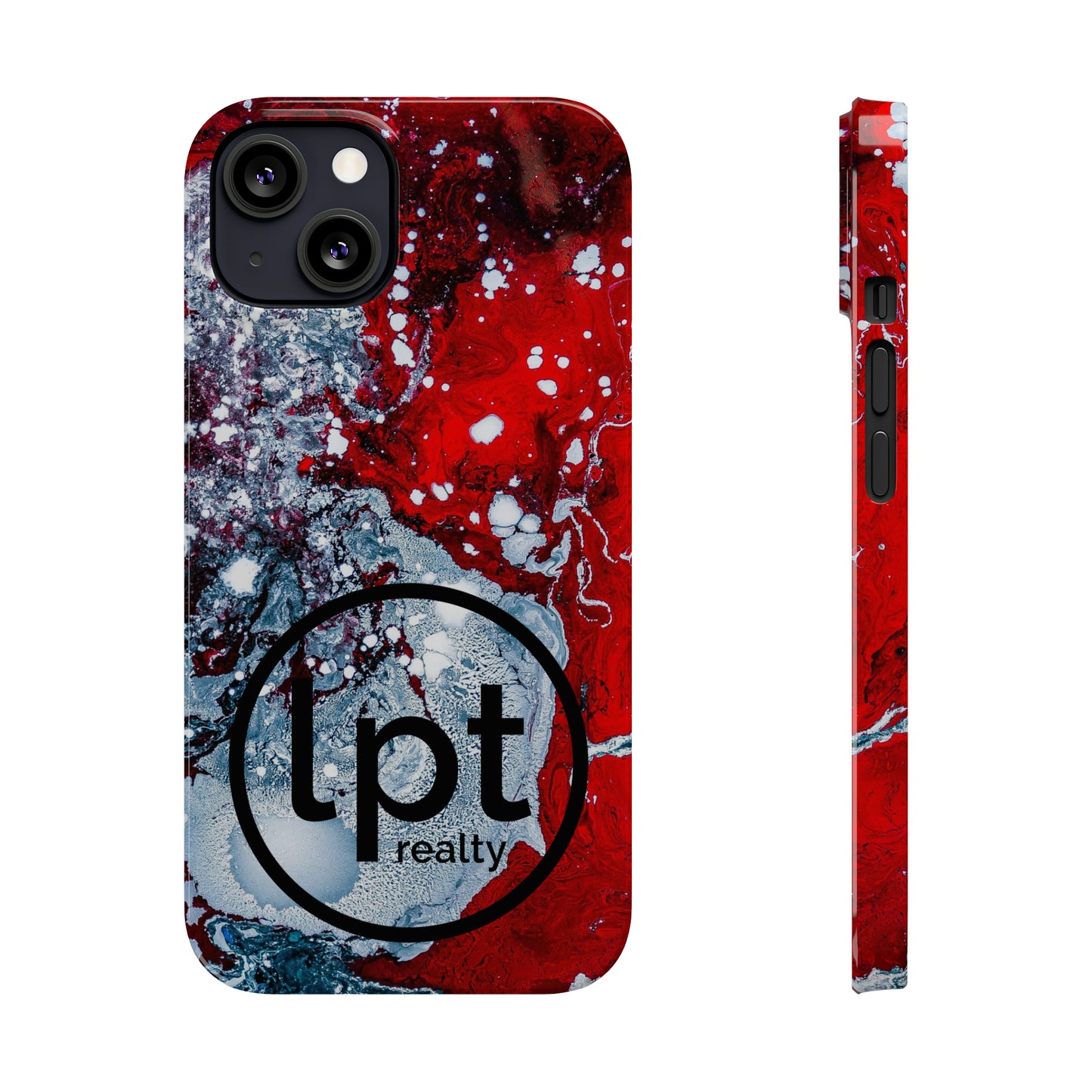 LPT Realty Logo -  Red, Black and White Alcohol Ink Design Iphone 15-12 Slim Phone Case