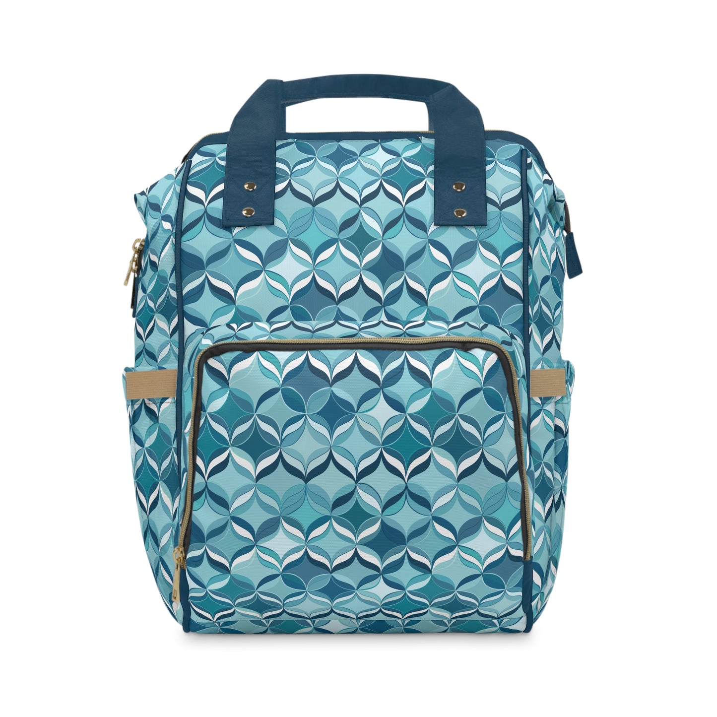 Modern Chic Aqua and Cream Geometric Pattern Multifunctional Diaper Backpack