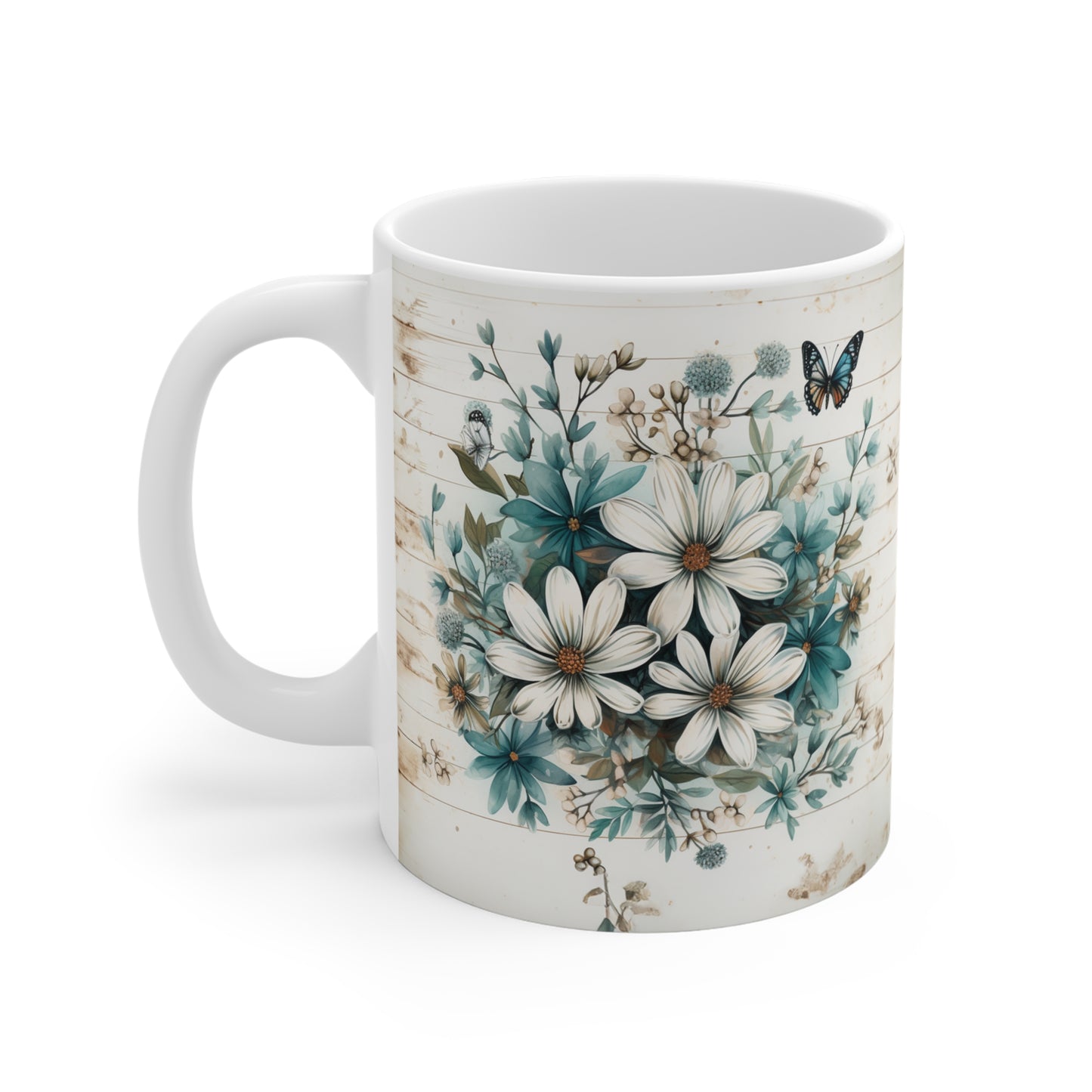 Rustic Farmhouse Daisy and Butterfly Design  - 11 oz Coffee