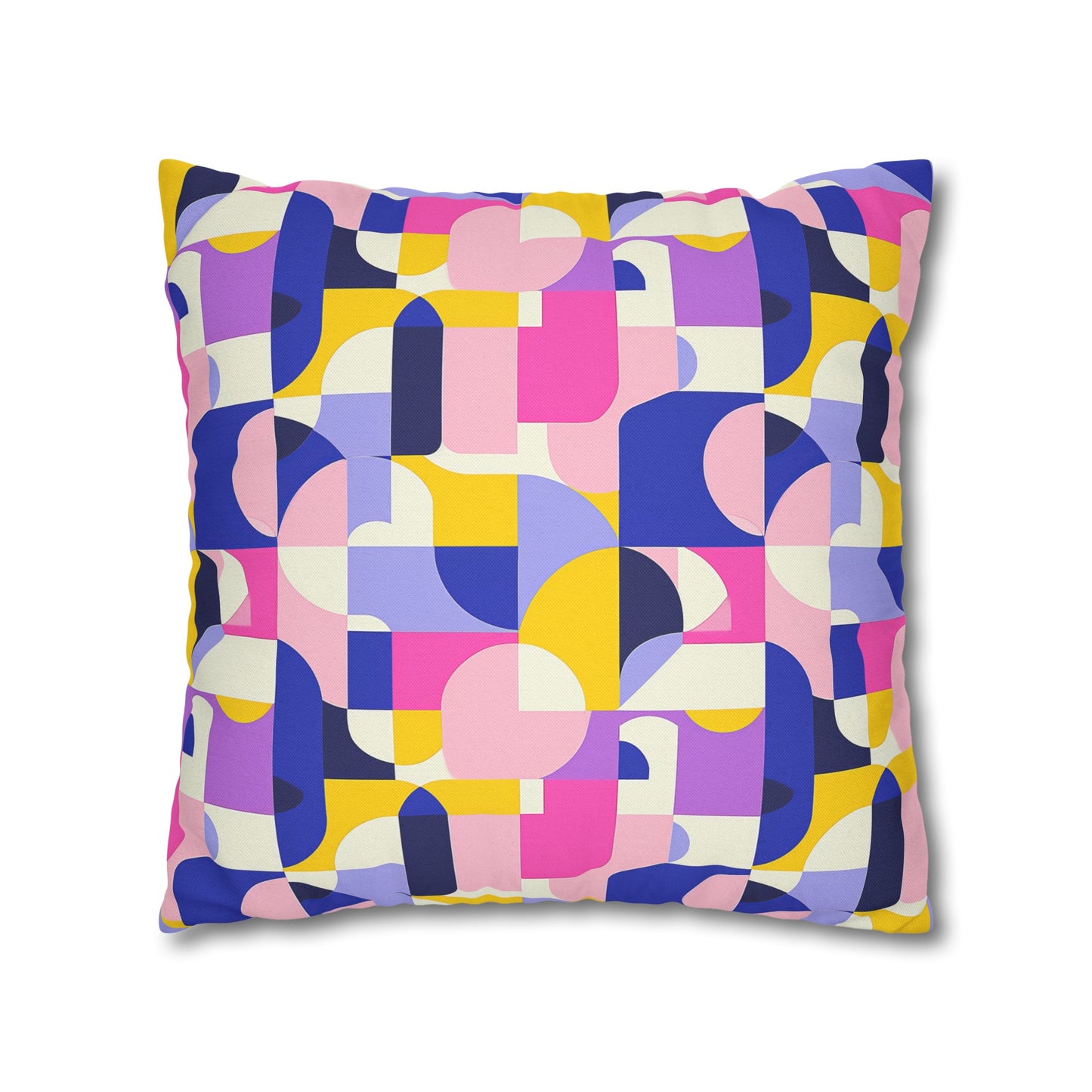 Vibrant Pink, Blue Yellow Color Block Geometric Shapes Spun Polyester Square Pillowcase 4 Sizes