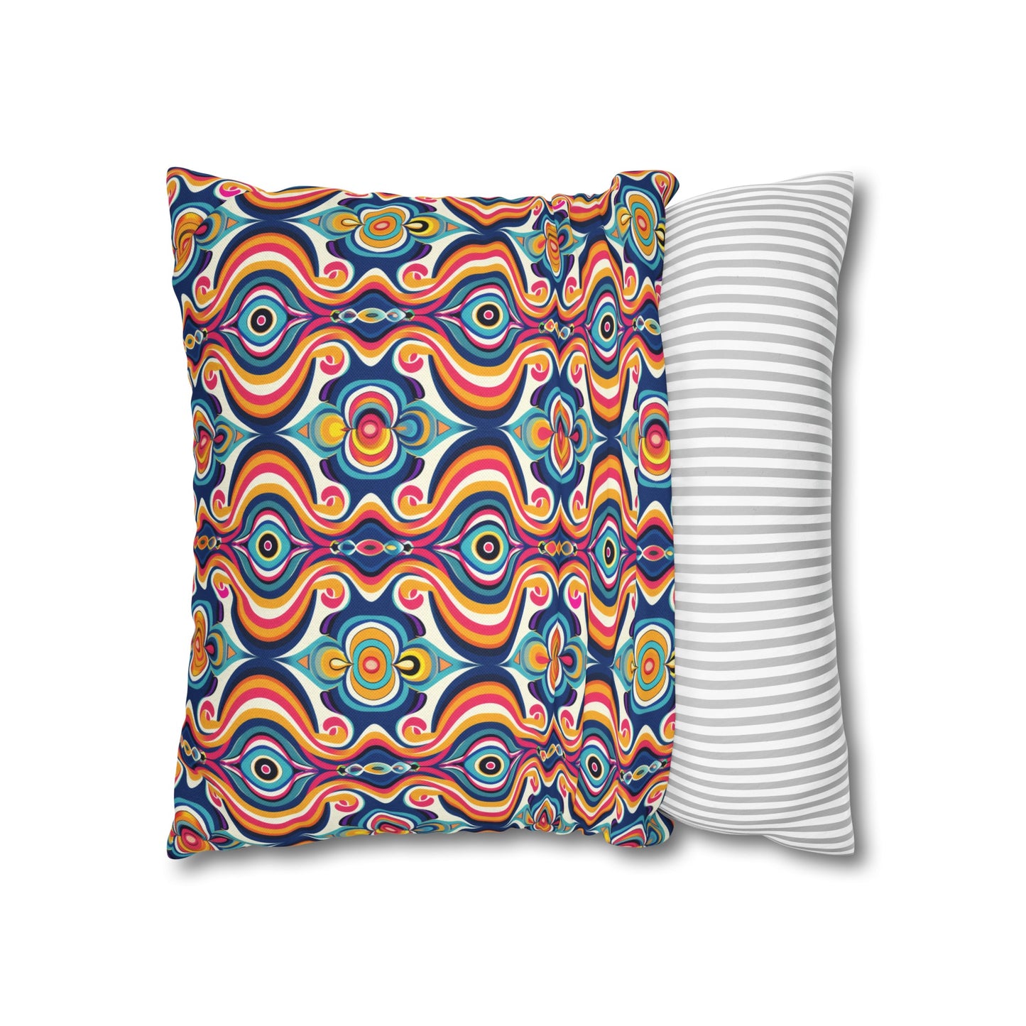 Vibrant Retro Waves with Colorful Geometric Pattern Spun Polyester Square Pillowcase 3 Sizes