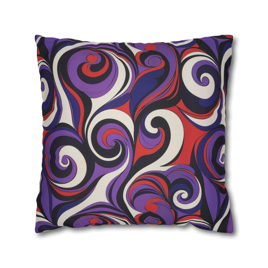 Groovy Swirls of Dynamic Purple, Red, and Blue Abstract Pattern Spun Polyester Square Pillowcase 4 Sizes