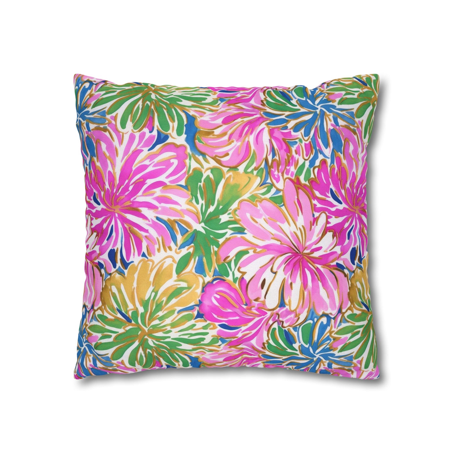 Pastel Bouquet: Large Blooms of Pink, Gold, and Blue in Watercolor Spun Polyester Square Pillowcase 4 Sizes