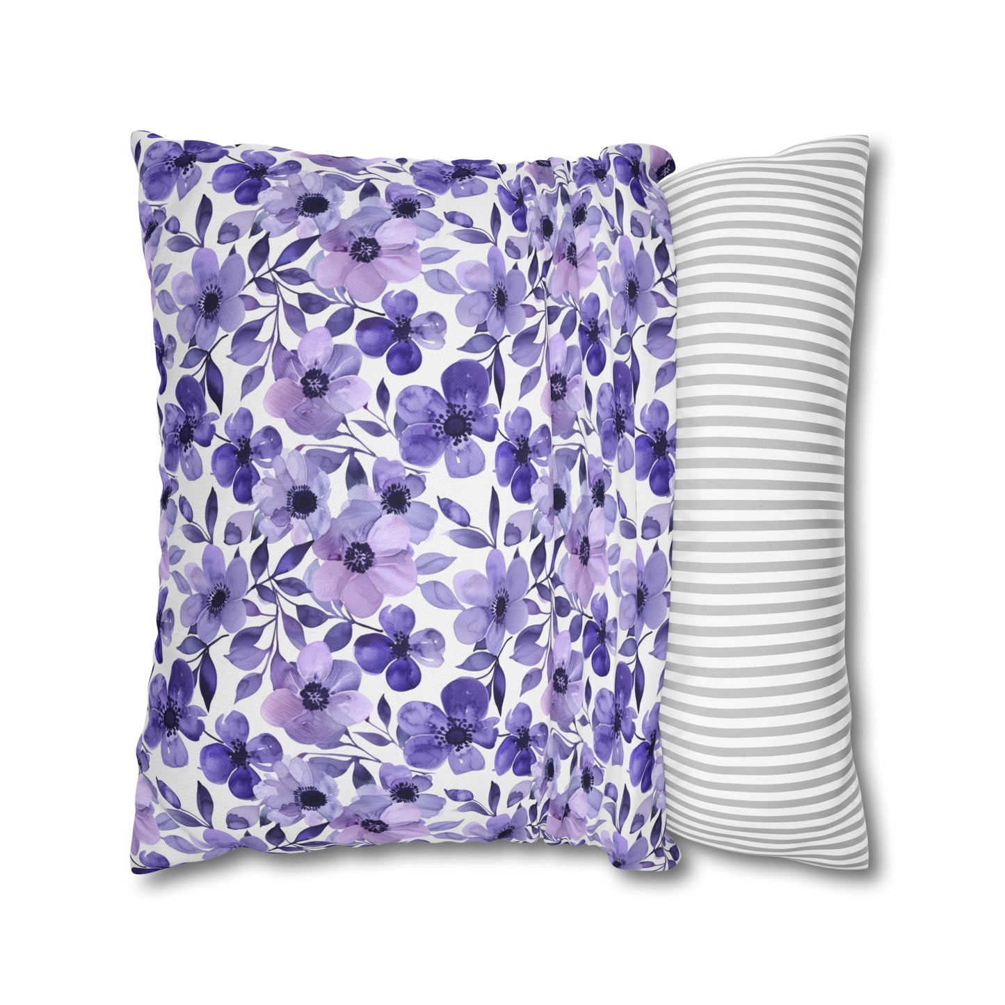 Elegant Purple Watercolor Blossoms Spun Polyester Square Pillowcase 4 Sizes